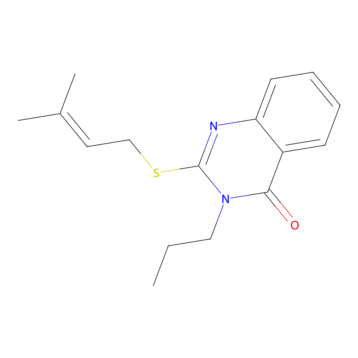 2-[(3-Methylbut-2-en-1-yl)sulfanyl]-3-propyl-3,4-dihydroquinazolin-4-one molecular structure, CAS 2309186-86-3