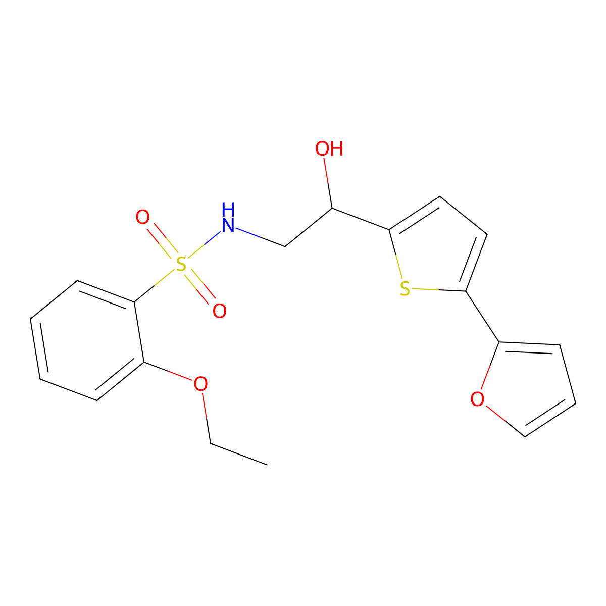 2-ethoxy-N-{2-[5-(furan-2-yl)thiophen-2-yl]-2-hydroxyethyl}benzene-1-sulfonamide molecular structure, CAS 2309186-94-3