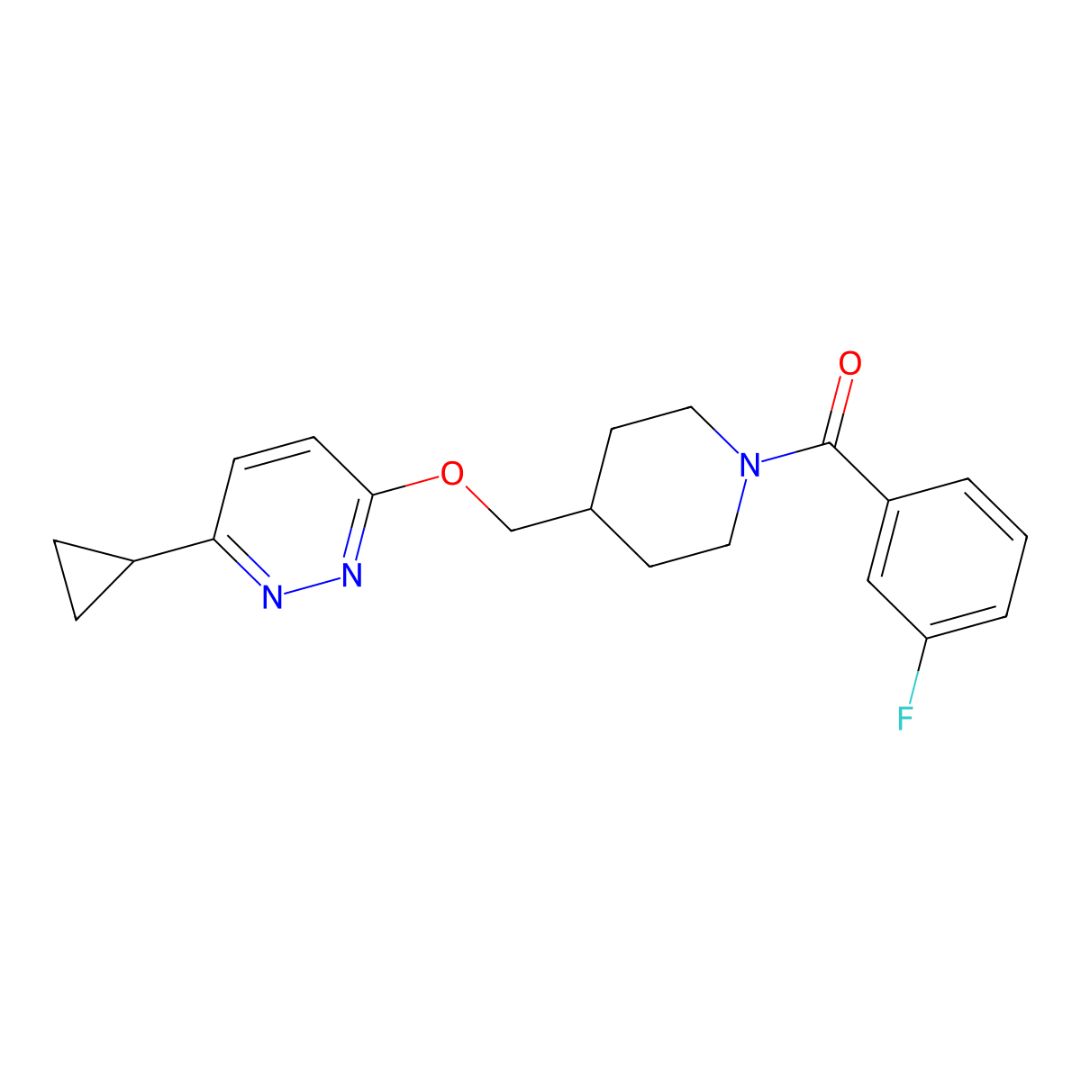 3-Cyclopropyl-6-{[1-(3-fluorobenzoyl)piperidin-4-yl]methoxy}pyridazine molecular structure, CAS 2309187-05-9