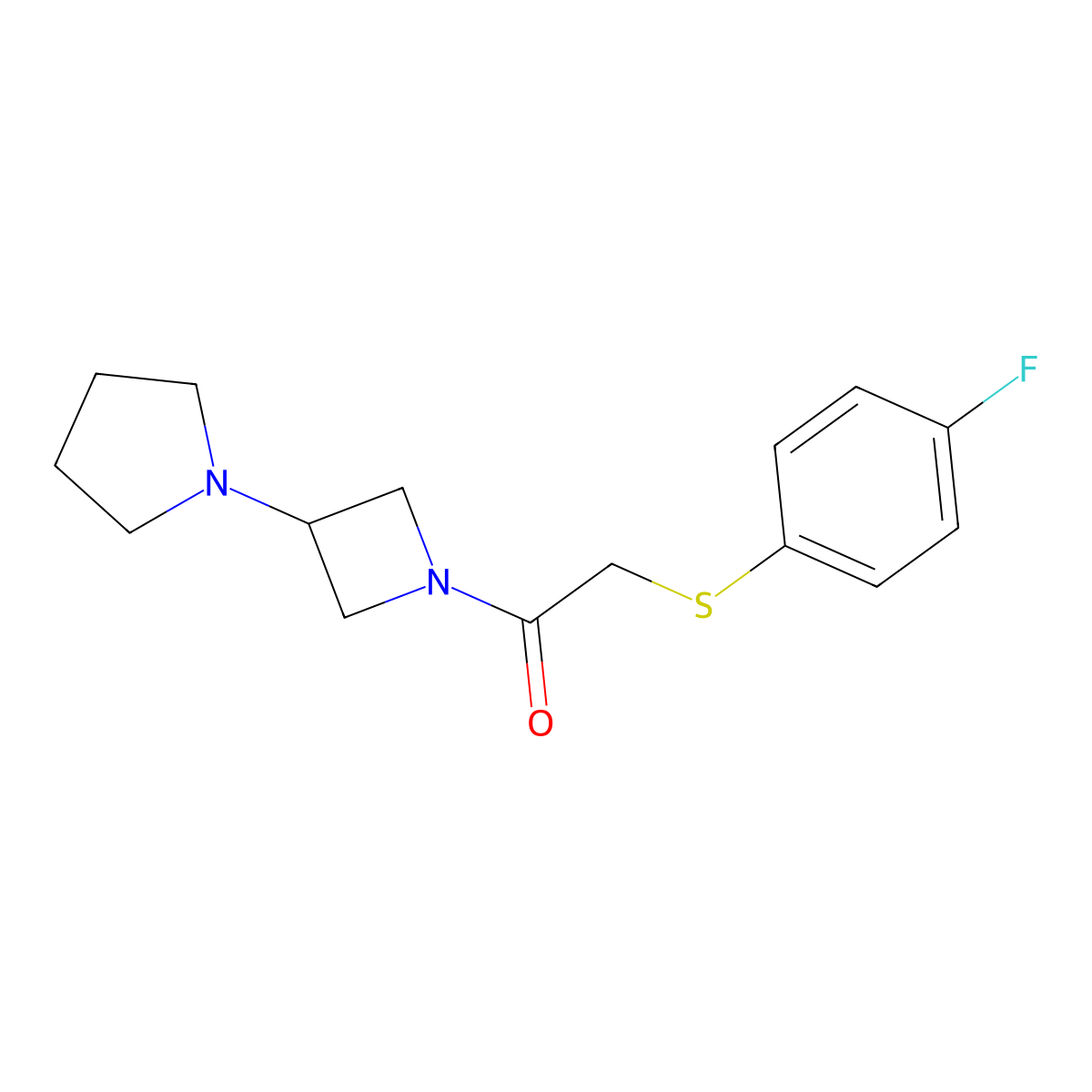 2-[(4-Fluorophenyl)sulfanyl]-1-[3-(pyrrolidin-1-yl)azetidin-1-yl]ethan-1-one molecular structure, CAS 2309187-11-7