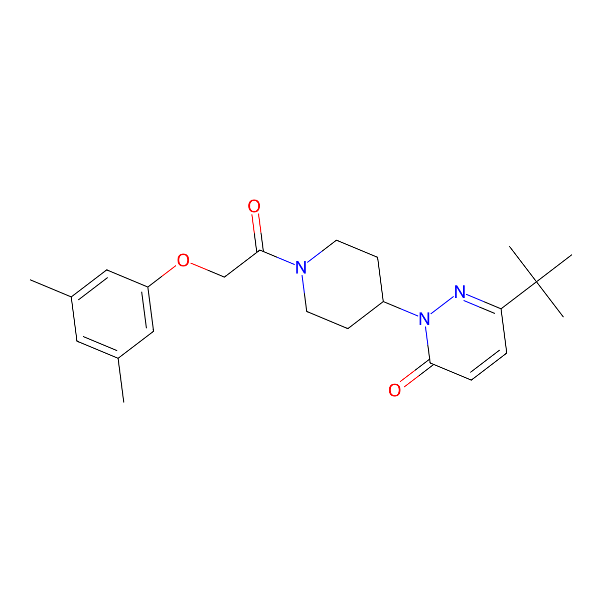 6-Tert-butyl-2-{1-[2-(3,5-dimethylphenoxy)acetyl]piperidin-4-yl}-2,3-dihydropyridazin-3-one molecular structure, CAS 2309187-12-8