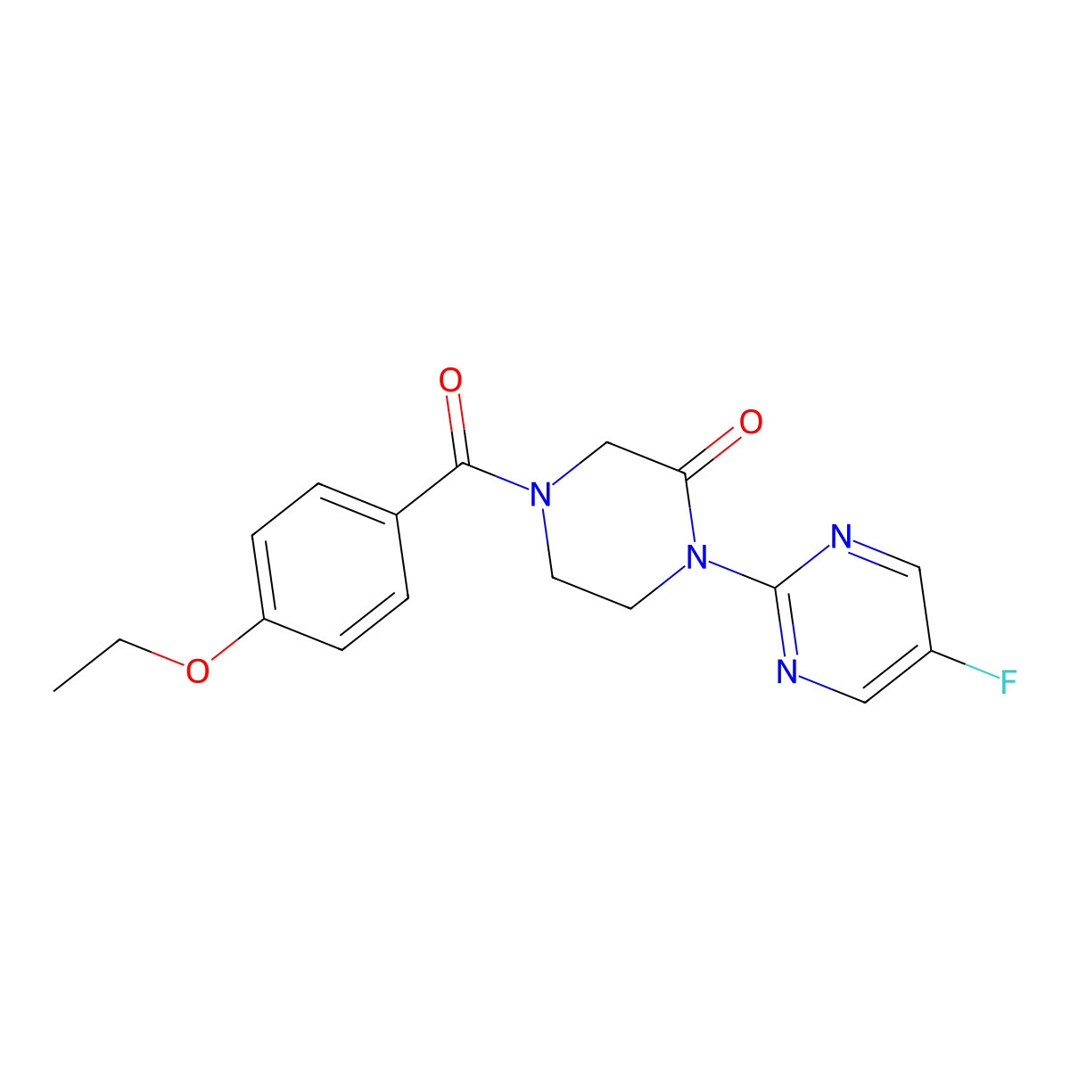 4-(4-Ethoxybenzoyl)-1-(5-fluoropyrimidin-2-yl)piperazin-2-one molecular structure, CAS 2309187-33-3