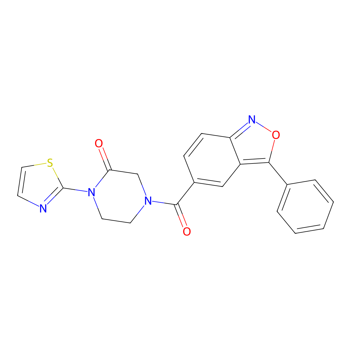 4-(3-Phenyl-2,1-benzoxazole-5-carbonyl)-1-(1,3-thiazol-2-yl)piperazin-2-one molecular structure, CAS 2309187-38-8