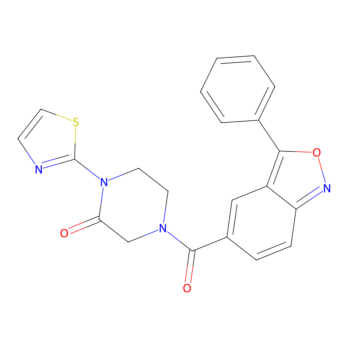 4-(3-Phenyl-2,1-benzoxazole-5-carbonyl)-1-(1,3-thiazol-2-yl)piperazin-2-one molecular structure, CAS 2309187-38-8