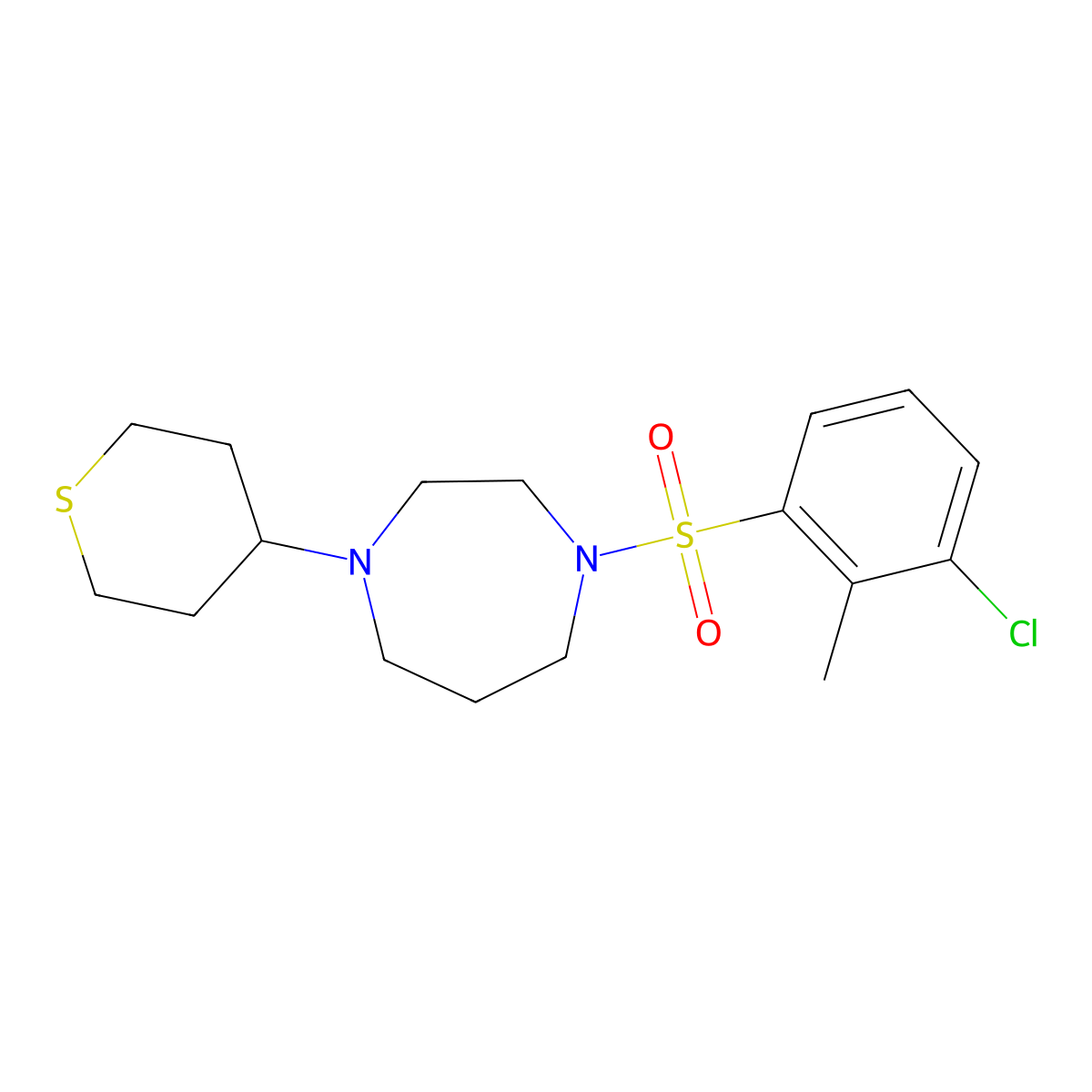 1-(3-Chloro-2-methylbenzenesulfonyl)-4-(thian-4-yl)-1,4-diazepane molecular structure, CAS 2309187-53-7