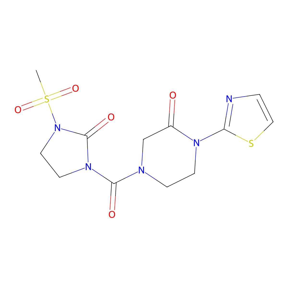 4-(3-(Methylsulfonyl)-2-oxoimidazolidine-1-carbonyl)-1-(thiazol-2-yl)piperazin-2-one molecular structure, CAS 2309187-58-2