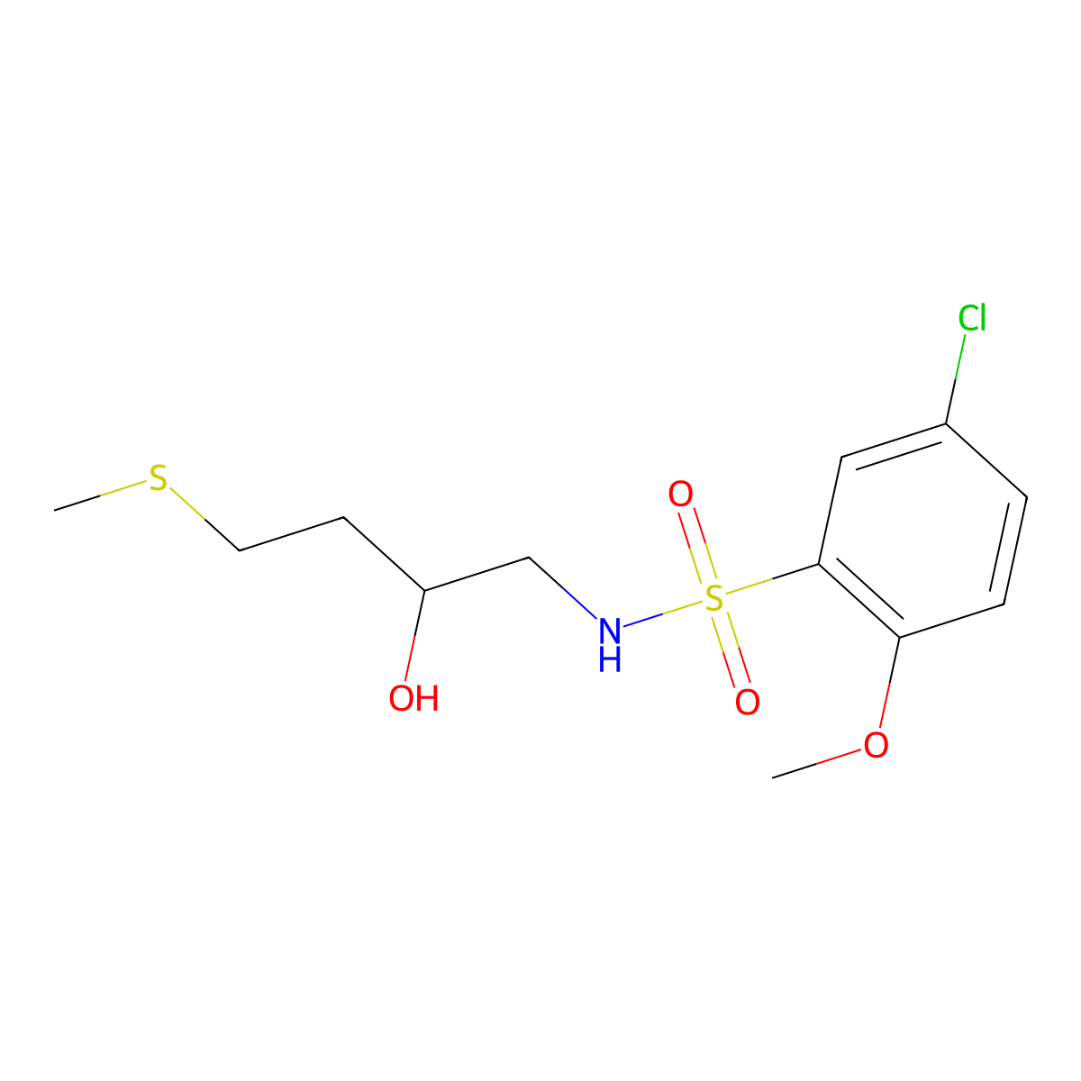 5-chloro-N-[2-hydroxy-4-(methylsulfanyl)butyl]-2-methoxybenzene-1-sulfonamide molecular structure, CAS 2309187-75-3