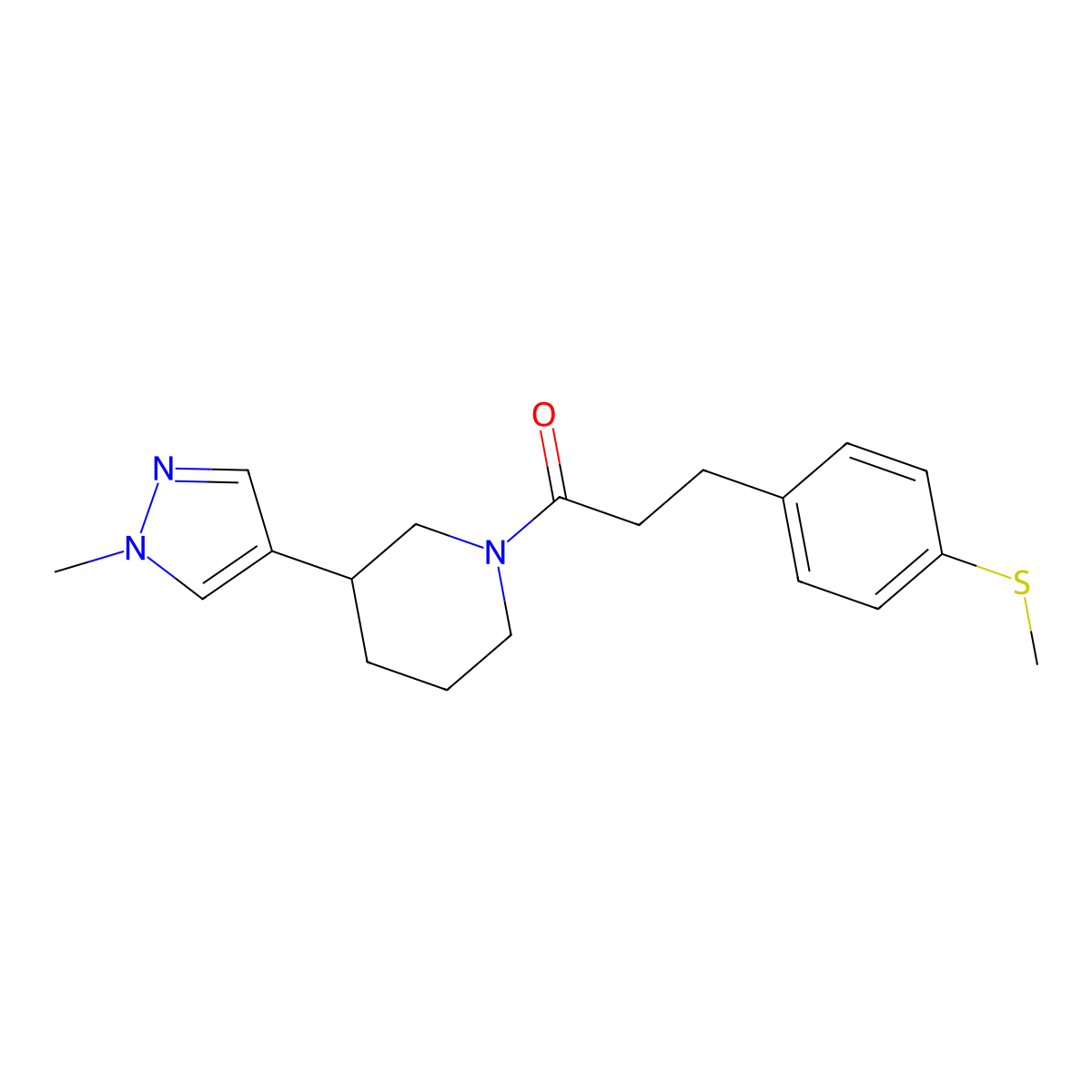 1-[3-(1-Methylpyrazol-4-yl)piperidin-1-yl]-3-(4-methylsulfanylphenyl)propan-1-one molecular structure, CAS 2309187-78-6