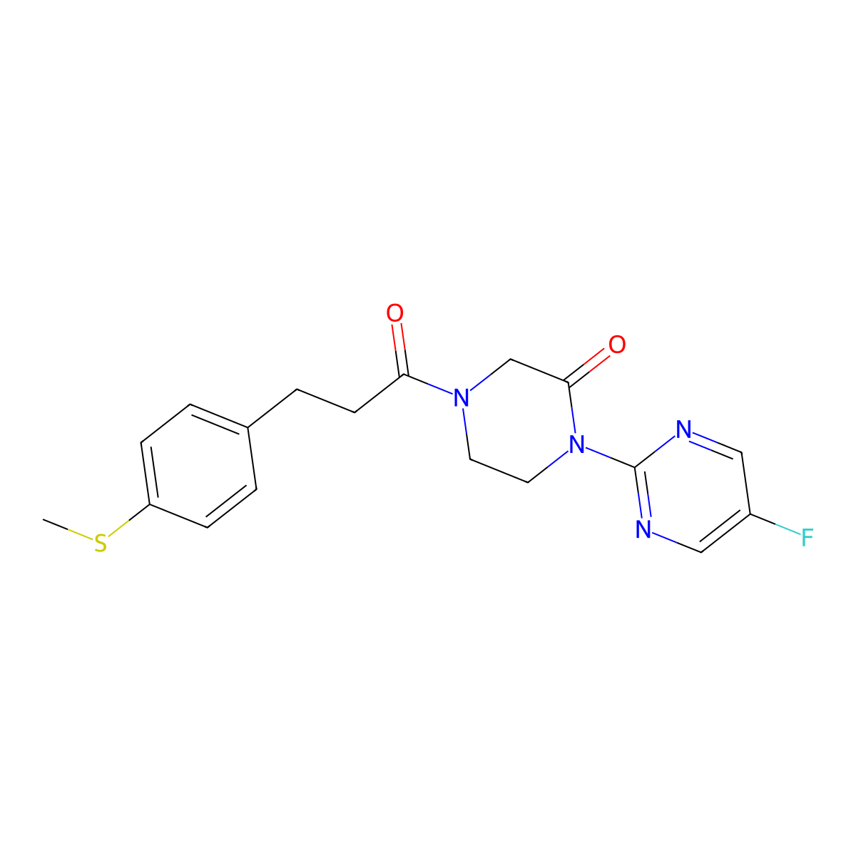 1-(5-Fluoropyrimidin-2-yl)-4-(3-(4-(methylthio)phenyl)propanoyl)piperazin-2-one molecular structure, CAS 2309187-95-7