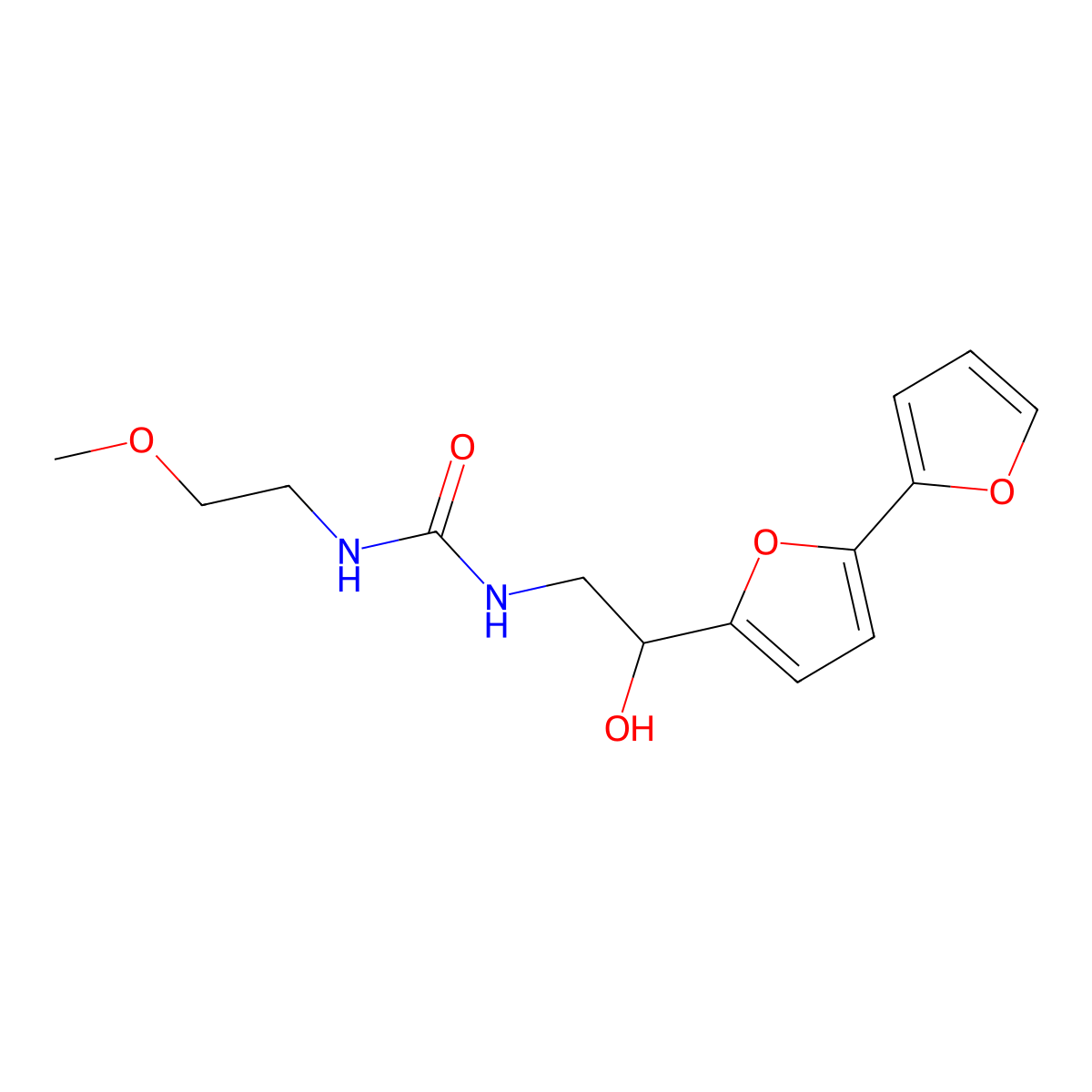 1-(2-{[2,2'-Bifuran]-5-yl}-2-hydroxyethyl)-3-(2-methoxyethyl)urea molecular structure, CAS 2309187-96-8