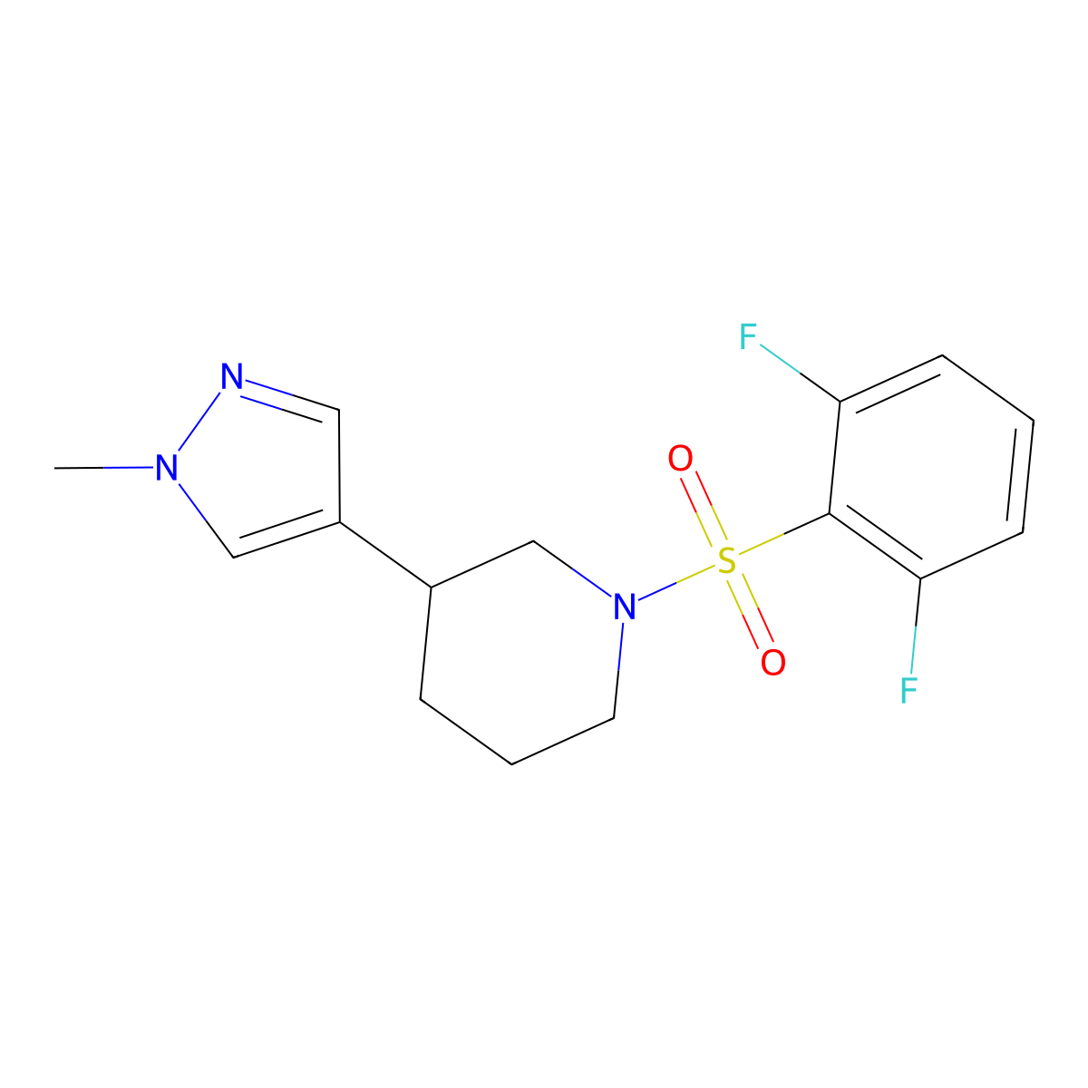 1-(2,6-difluorobenzenesulfonyl)-3-(1-methyl-1H-pyrazol-4-yl)piperidine molecular structure, CAS 2309188-01-8