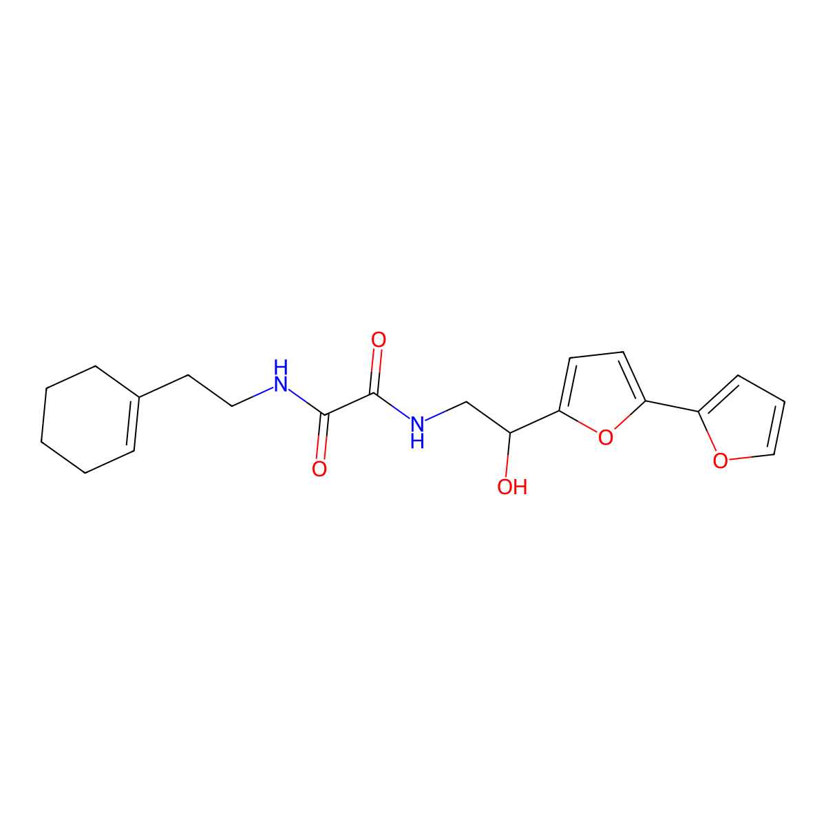 N-(2-{[2,2'-bifuran]-5-yl}-2-hydroxyethyl)-N'-[2-(cyclohex-1-en-1-yl)ethyl]ethanediamide molecular structure, CAS 2309188-36-9