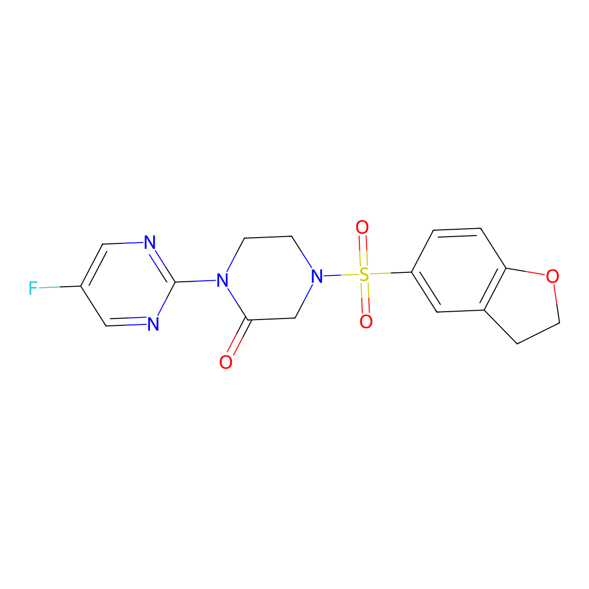 4-(2,3-Dihydro-1-benzofuran-5-sulfonyl)-1-(5-fluoropyrimidin-2-yl)piperazin-2-one molecular structure, CAS 2309188-48-3