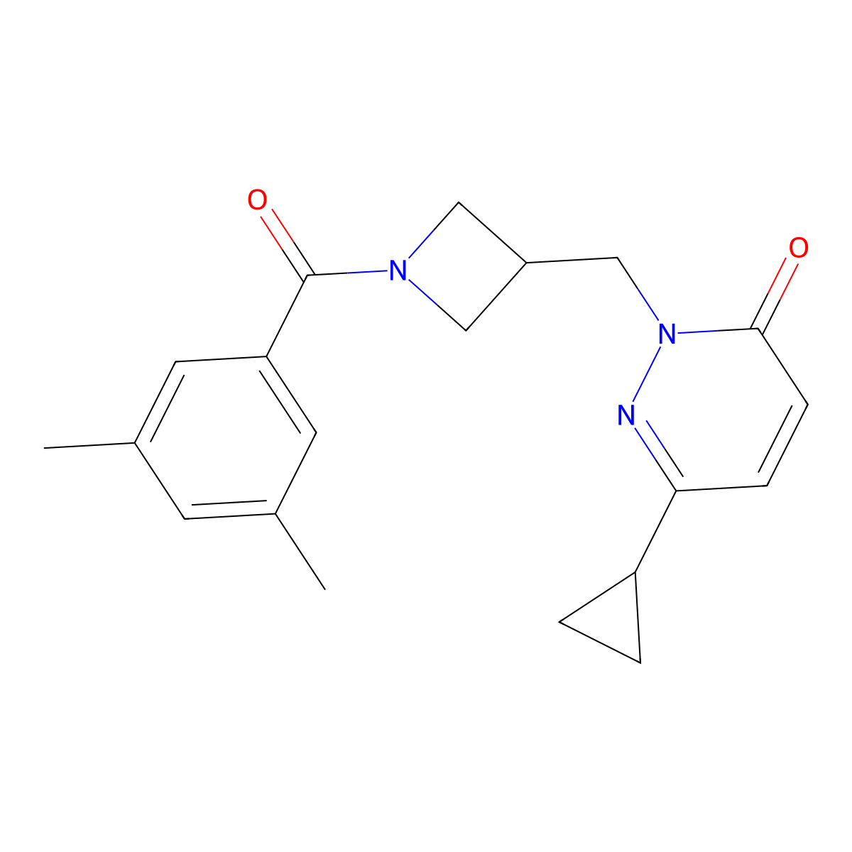 6-Cyclopropyl-2-{[1-(3,5-dimethylbenzoyl)azetidin-3-yl]methyl}-2,3-dihydropyridazin-3-one molecular structure, CAS 2309188-53-0