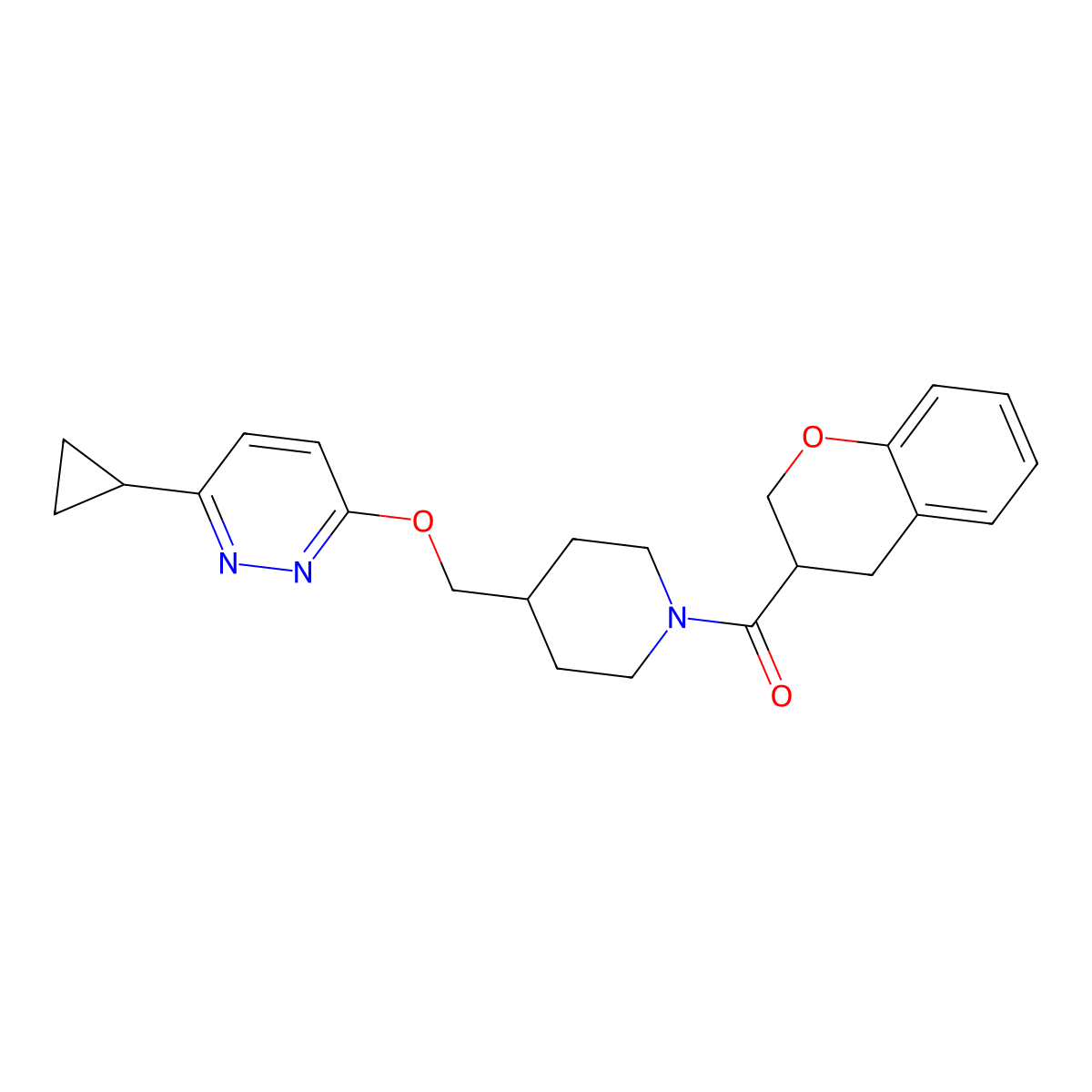 3-cyclopropyl-6-{[1-(3,4-dihydro-2H-1-benzopyran-3-carbonyl)piperidin-4-yl]methoxy}pyridazine molecular structure, CAS 2309188-70-1