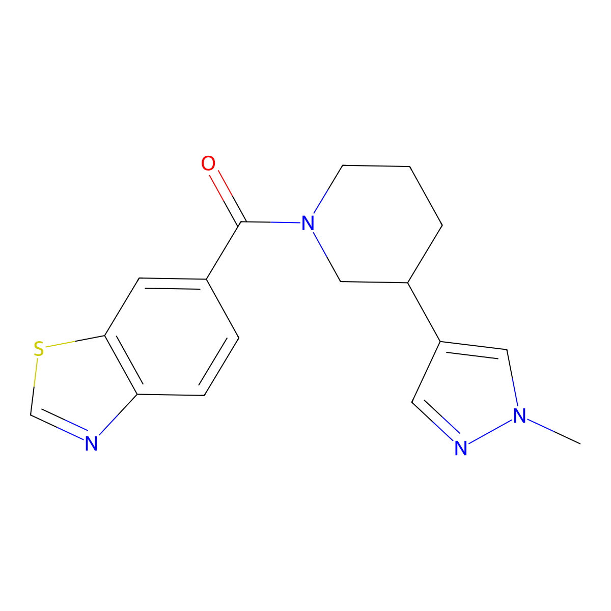 6-[3-(1-methyl-1H-pyrazol-4-yl)piperidine-1-carbonyl]-1,3-benzothiazole molecular structure, CAS 2309188-76-7