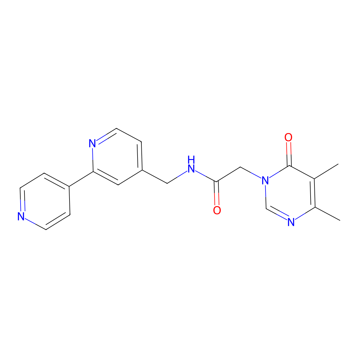 N-({[2,4'-bipyridine]-4-yl}methyl)-2-(4,5-dimethyl-6-oxo-1,6-dihydropyrimidin-1-yl)acetamide molecular structure, CAS 2309188-86-9