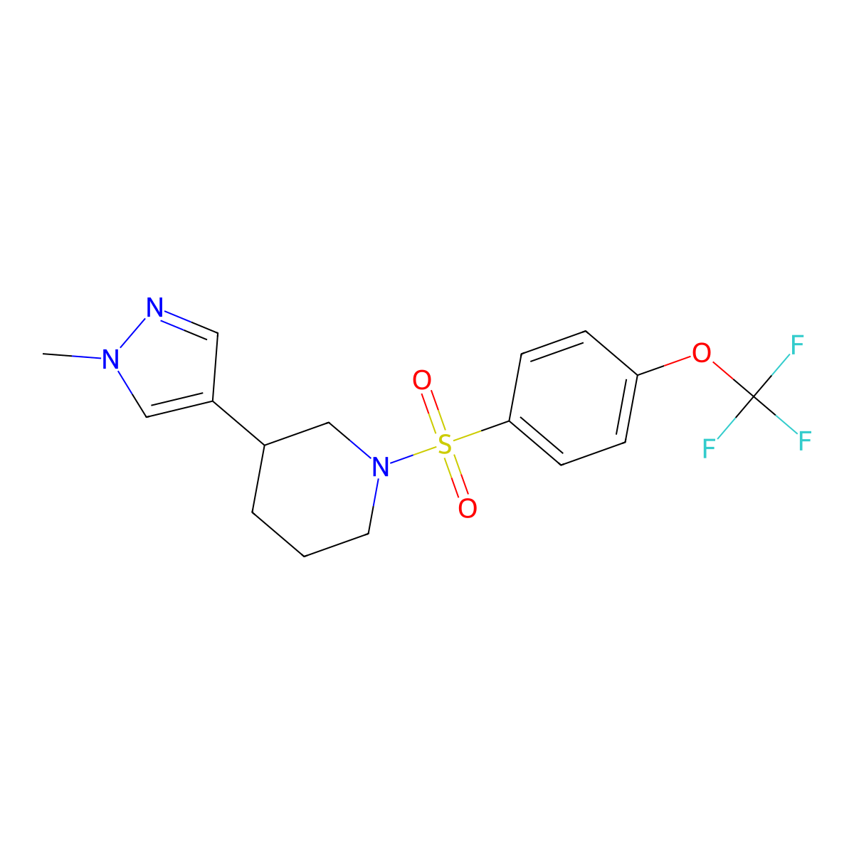 3-(1-methyl-1H-pyrazol-4-yl)-1-[4-(trifluoromethoxy)benzenesulfonyl]piperidine molecular structure, CAS 2309188-87-0