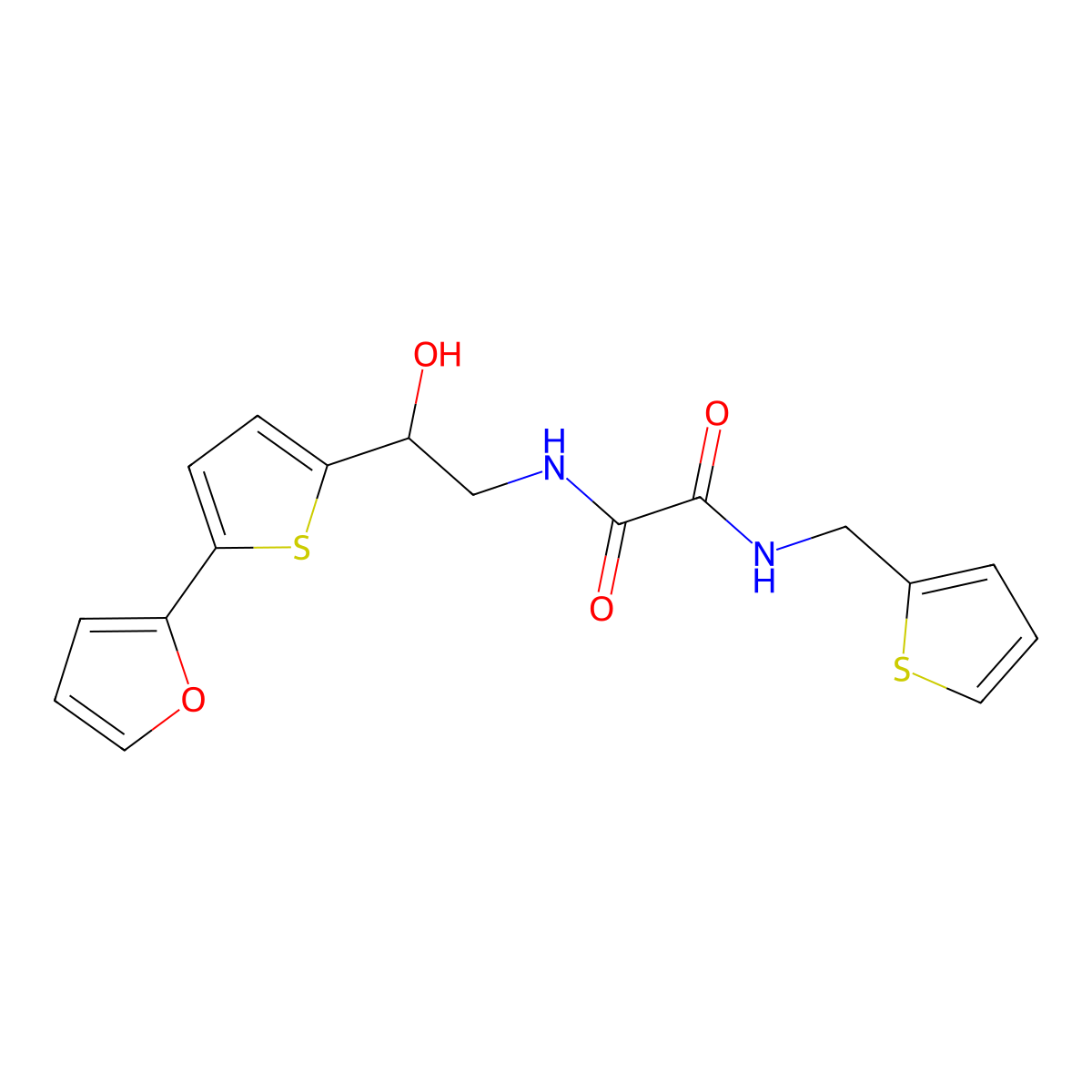 N-{2-[5-(furan-2-yl)thiophen-2-yl]-2-hydroxyethyl}-N'-[(thiophen-2-yl)methyl]ethanediamide molecular structure, CAS 2309188-95-0