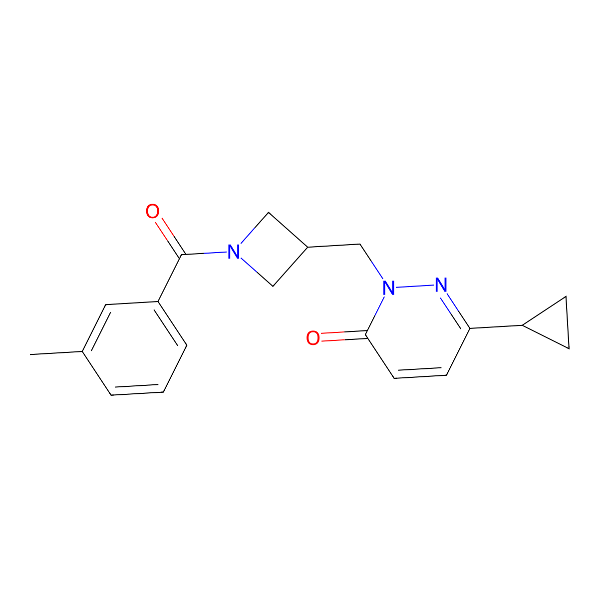 6-Cyclopropyl-2-{[1-(3-methylbenzoyl)azetidin-3-yl]methyl}-2,3-dihydropyridazin-3-one molecular structure, CAS 2309189-01-1