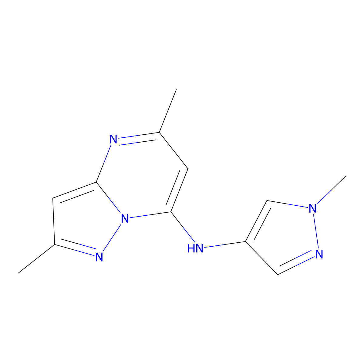 N-{2,5-dimethylpyrazolo[1,5-a]pyrimidin-7-yl}-1-methyl-1H-pyrazol-4-amine molecular structure, CAS 2309189-07-7