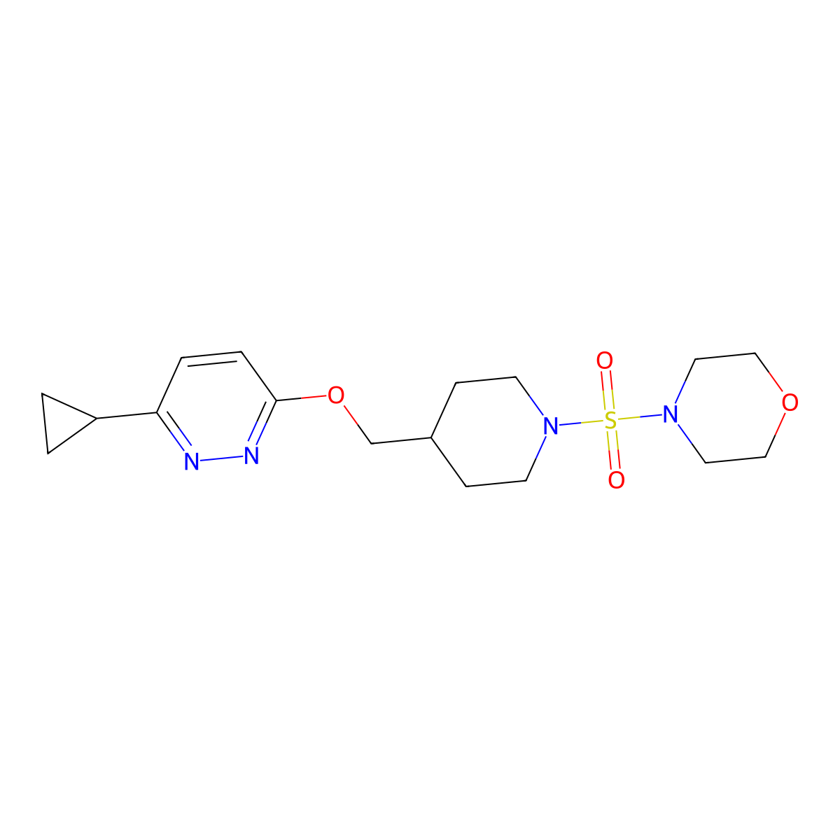 4-[(4-{[(6-Cyclopropylpyridazin-3-yl)oxy]methyl}piperidin-1-yl)sulfonyl]morpholine molecular structure, CAS 2309189-15-7