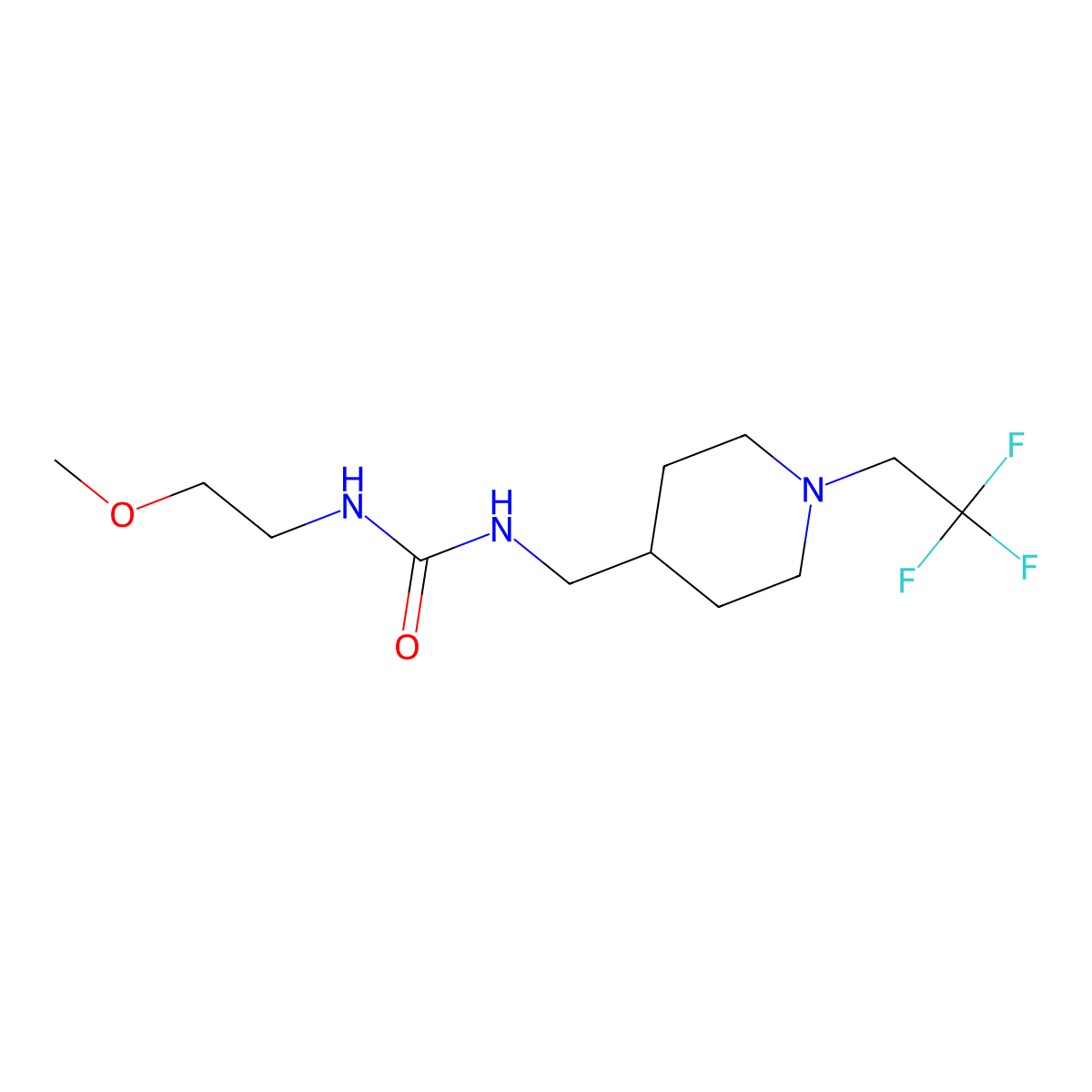 3-(2-Methoxyethyl)-1-{[1-(2,2,2-trifluoroethyl)piperidin-4-yl]methyl}urea molecular structure, CAS 2309189-19-1