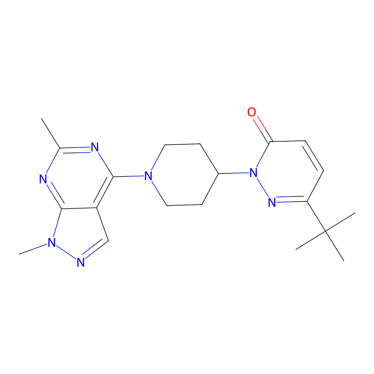 6-tert-butyl-2-(1-{1,6-dimethyl-1H-pyrazolo[3,4-d]pyrimidin-4-yl}piperidin-4-yl)-2,3-dihydropyridazin-3-one molecular structure, CAS 2309189-35-1