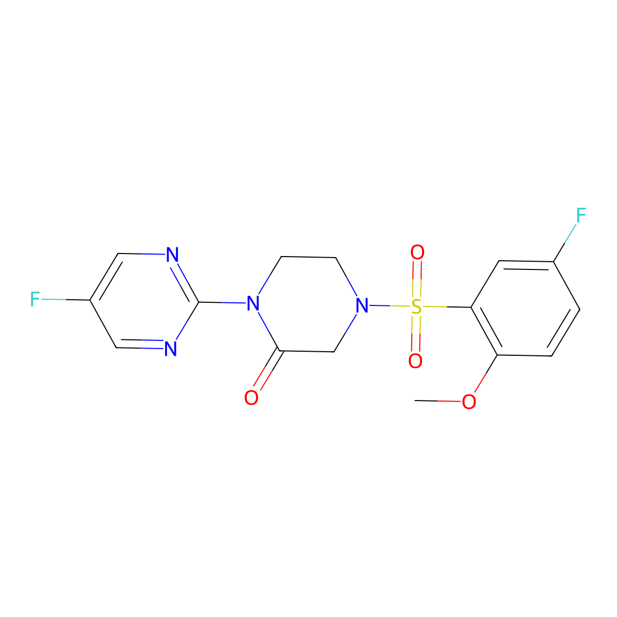 4-(5-Fluoro-2-methoxybenzenesulfonyl)-1-(5-fluoropyrimidin-2-yl)piperazin-2-one molecular structure, CAS 2309189-45-3
