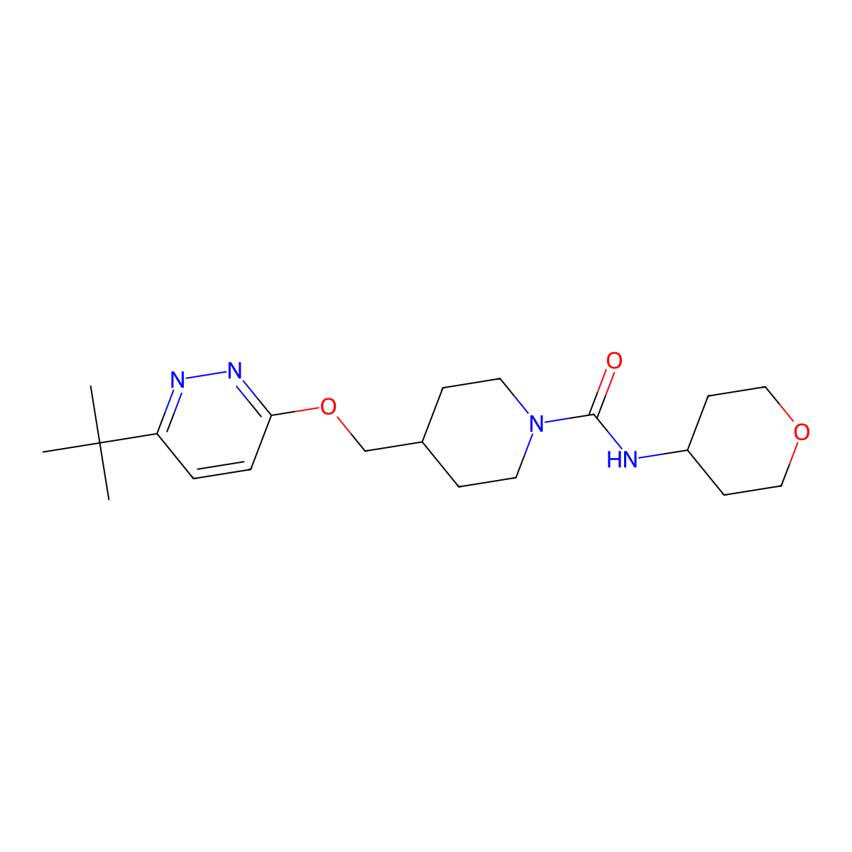 4-{[(6-tert-butylpyridazin-3-yl)oxy]methyl}-N-(oxan-4-yl)piperidine-1-carboxamide molecular structure, CAS 2309189-69-1