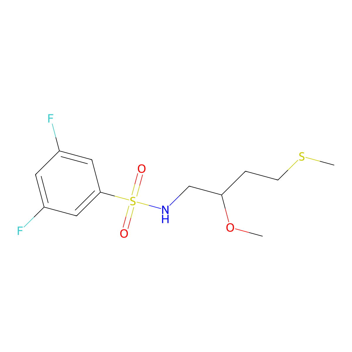 3,5-difluoro-N-[2-methoxy-4-(methylsulfanyl)butyl]benzene-1-sulfonamide molecular structure, CAS 2309189-89-5