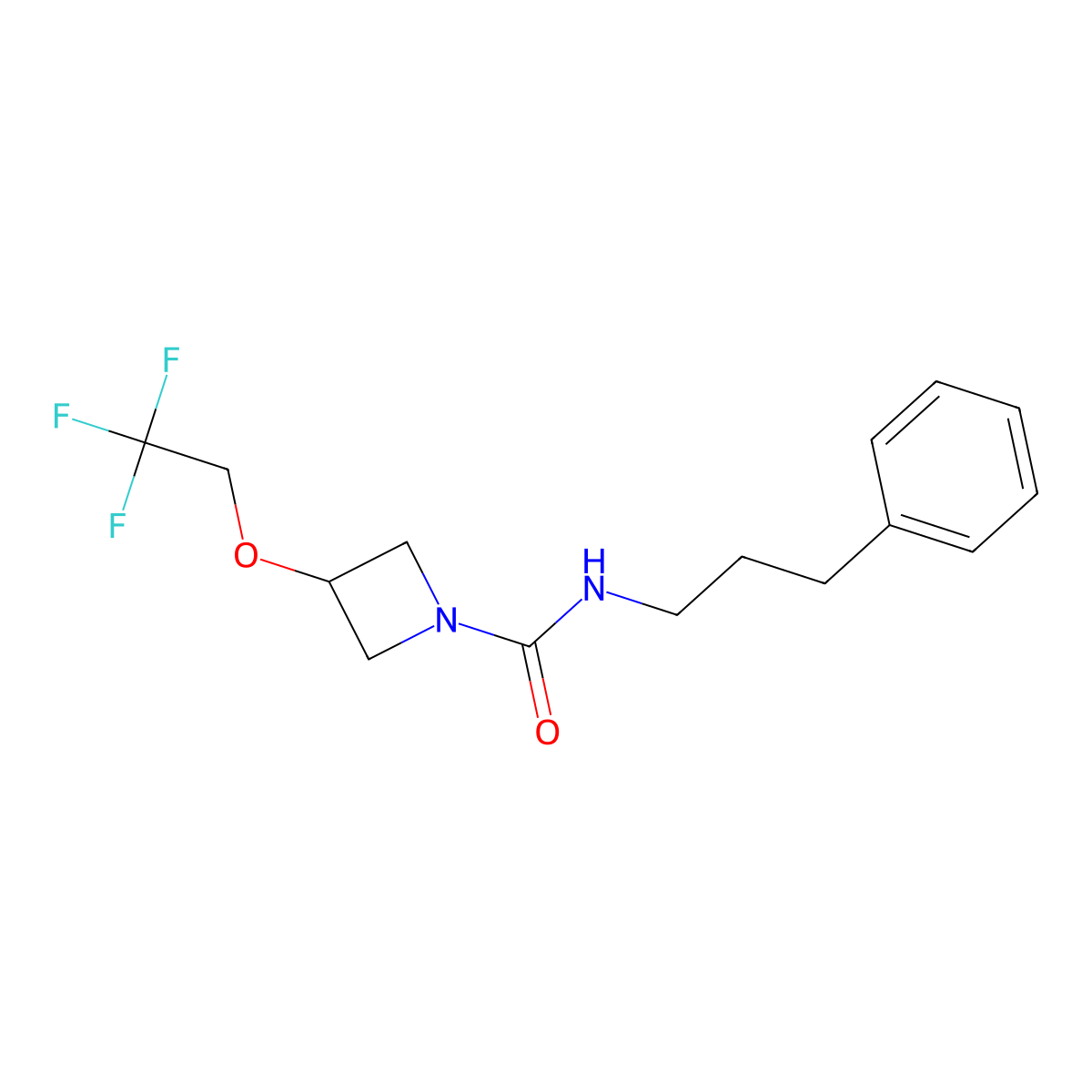 N-(3-phenylpropyl)-3-(2,2,2-trifluoroethoxy)azetidine-1-carboxamide molecular structure, CAS 2309190-04-1