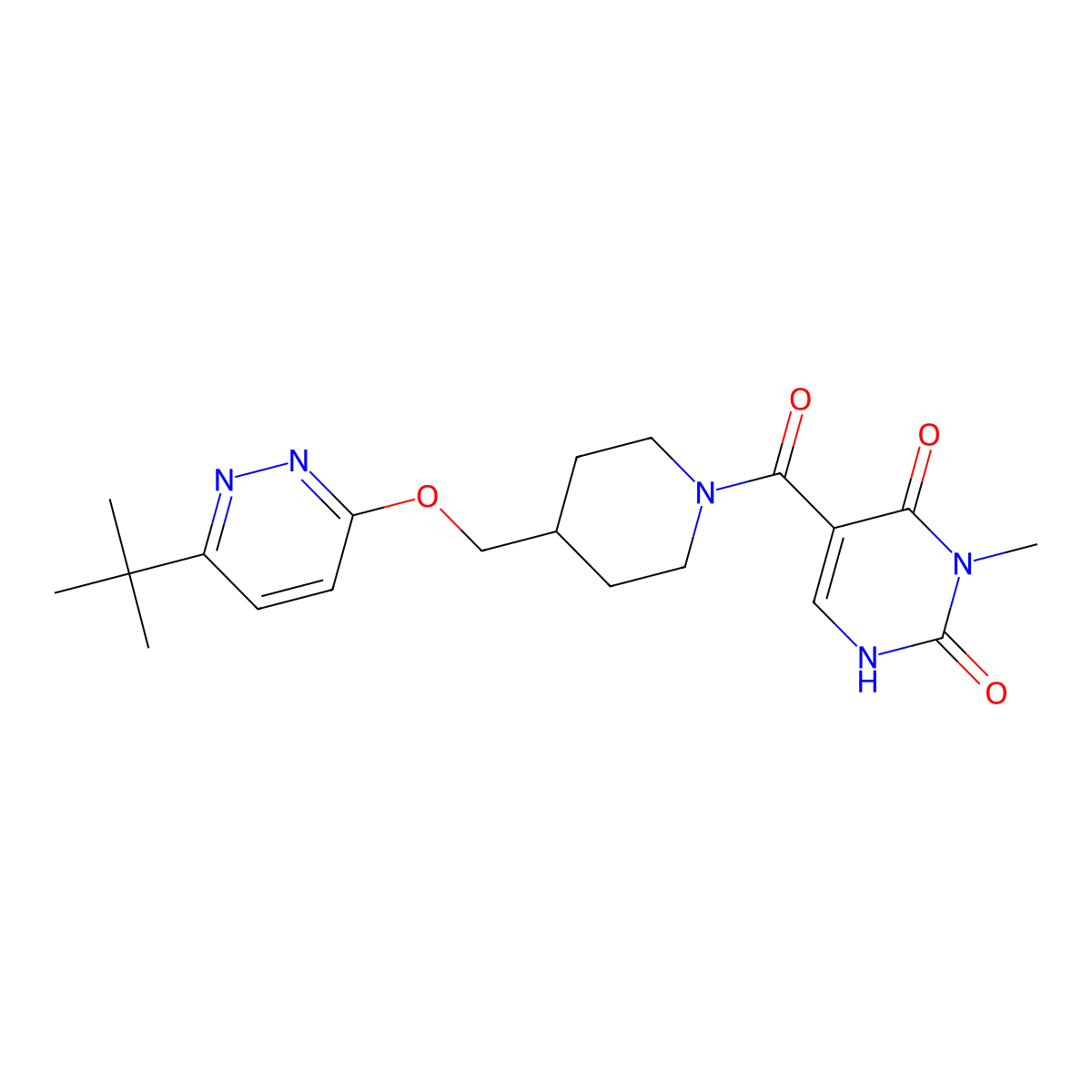 5-(4-{[(6-Tert-butylpyridazin-3-yl)oxy]methyl}piperidine-1-carbonyl)-3-methyl-1,2,3,4-tetrahydropyrimidine-2,4-dione molecular structure, CAS 2309190-08-5