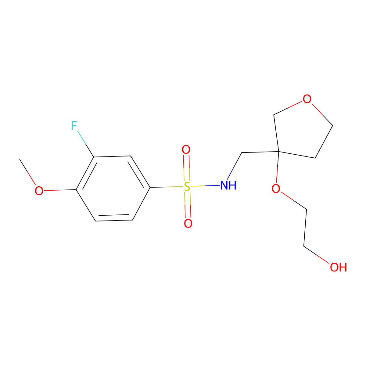 3-fluoro-N-{[3-(2-hydroxyethoxy)oxolan-3-yl]methyl}-4-methoxybenzene-1-sulfonamide molecular structure, CAS 2309190-17-6