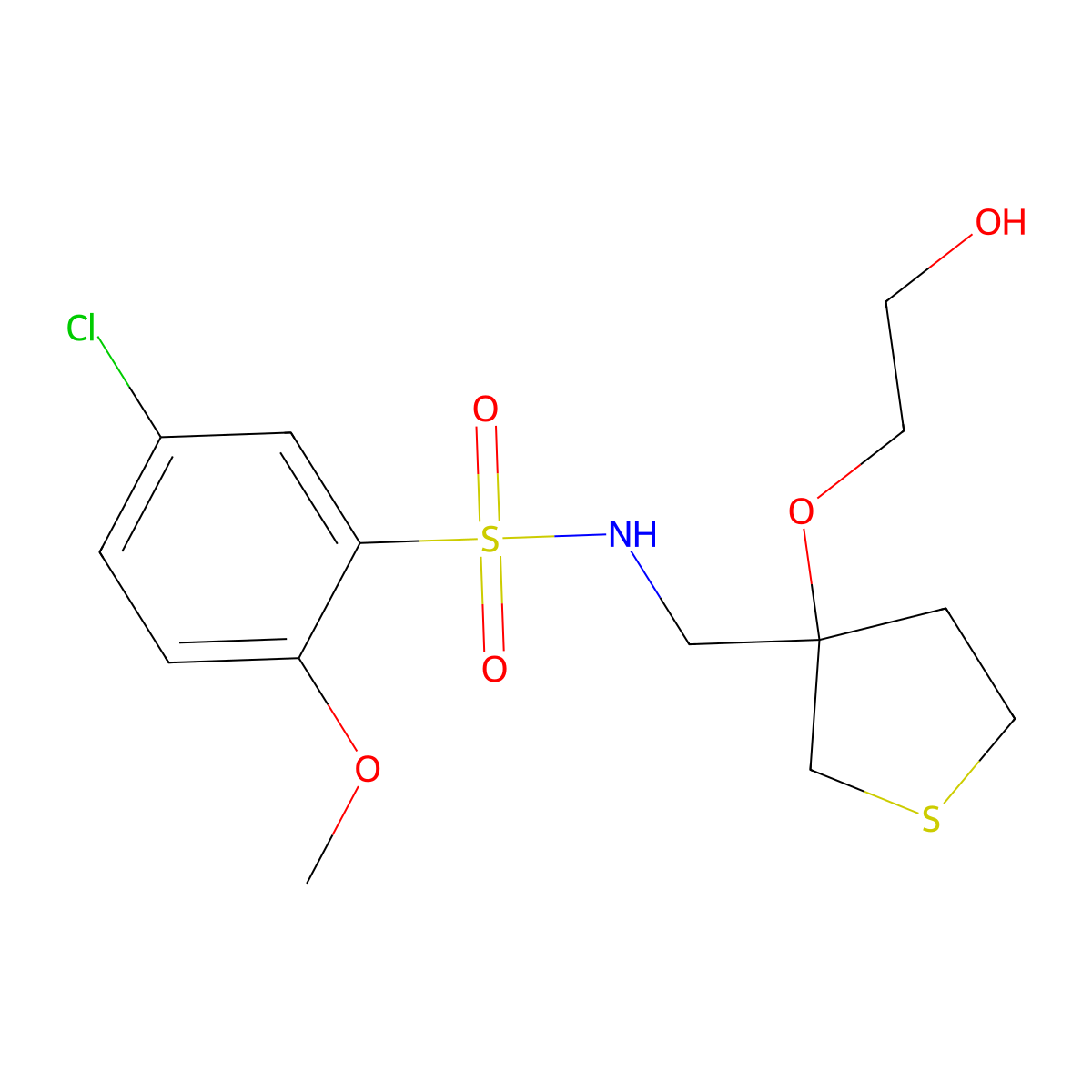5-chloro-N-{[3-(2-hydroxyethoxy)thiolan-3-yl]methyl}-2-methoxybenzene-1-sulfonamide molecular structure, CAS 2309190-42-7
