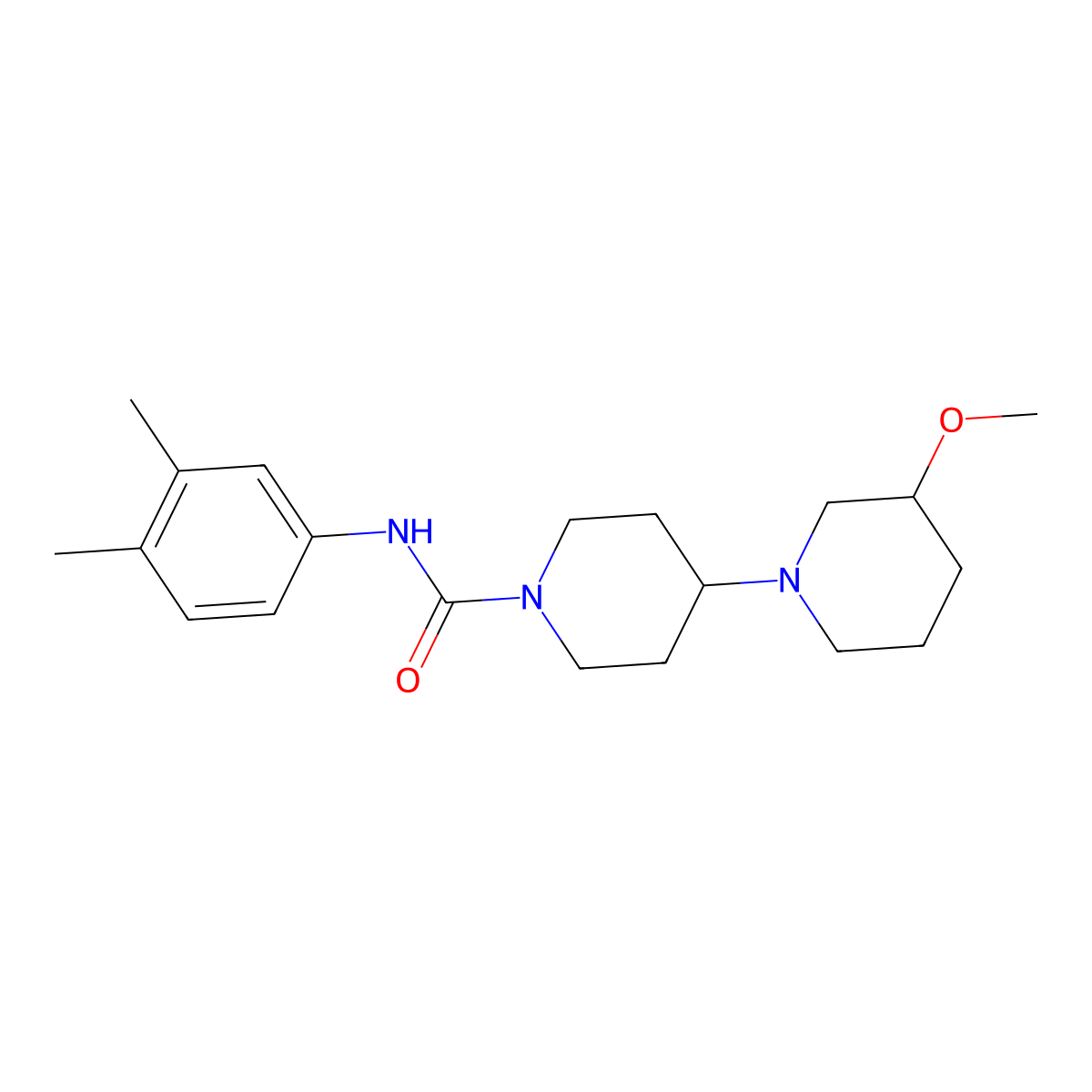 N-(3,4-dimethylphenyl)-3-methoxy-[1,4'-bipiperidine]-1'-carboxamide molecular structure, CAS 2309190-49-4