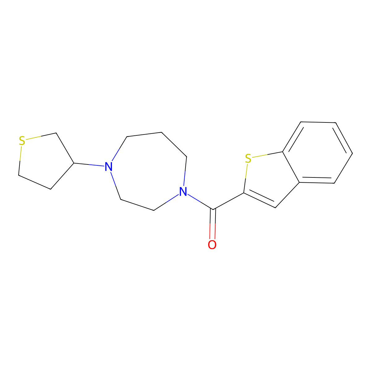 1-(1-Benzothiophene-2-carbonyl)-4-(thiolan-3-yl)-1,4-diazepane molecular structure, CAS 2309190-71-2