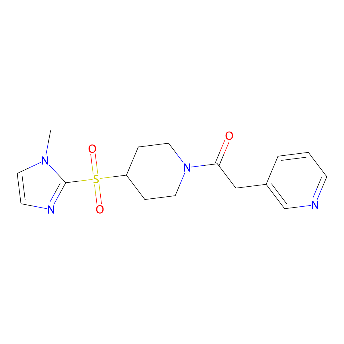 1-(4-((1-methyl-1H-imidazol-2-yl)sulfonyl)piperidin-1-yl)-2-(pyridin-3-yl)ethanone molecular structure, CAS 2309191-50-0