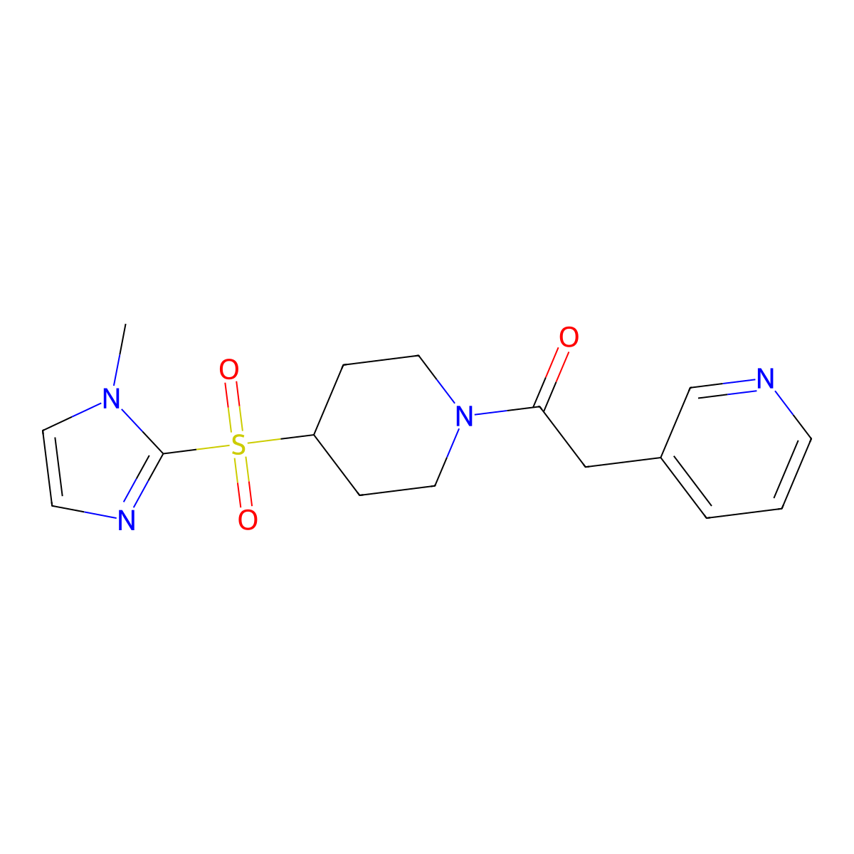 1-(4-((1-methyl-1H-imidazol-2-yl)sulfonyl)piperidin-1-yl)-2-(pyridin-3-yl)ethanone molecular structure, CAS 2309191-50-0