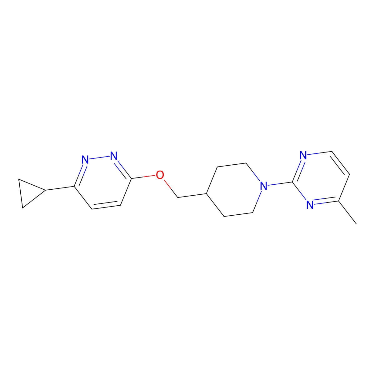 2-(4-{[(6-Cyclopropylpyridazin-3-yl)oxy]methyl}piperidin-1-yl)-4-methylpyrimidine molecular structure, CAS 2309191-88-4