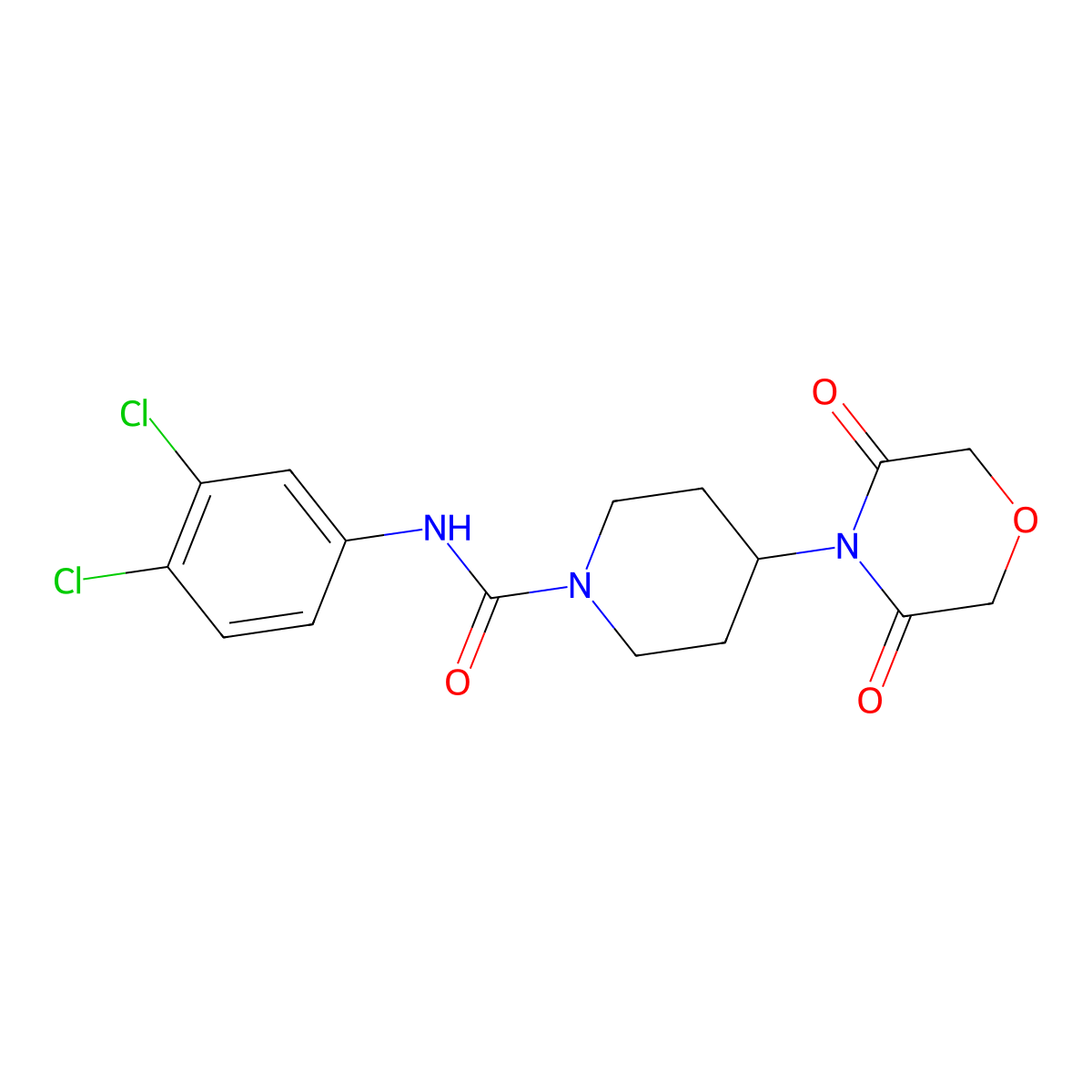 N-(3,4-Dichlorophenyl)-4-(3,5-dioxomorpholin-4-yl)piperidine-1-carboxamide molecular structure, CAS 2309191-93-1