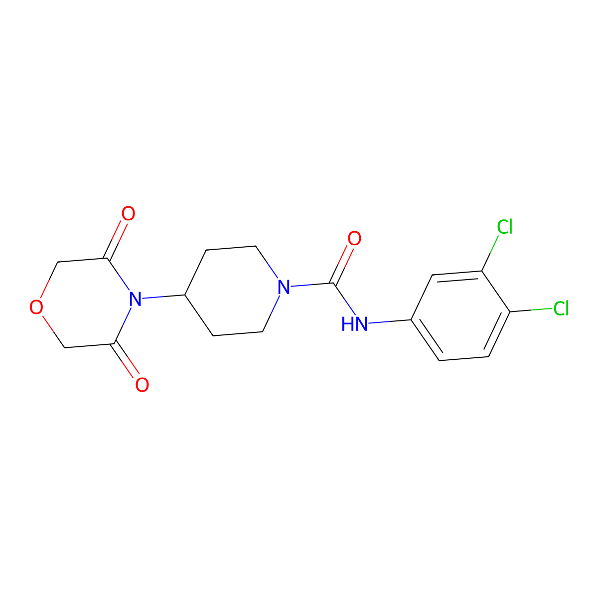 N-(3,4-Dichlorophenyl)-4-(3,5-dioxomorpholin-4-yl)piperidine-1-carboxamide molecular structure, CAS 2309191-93-1