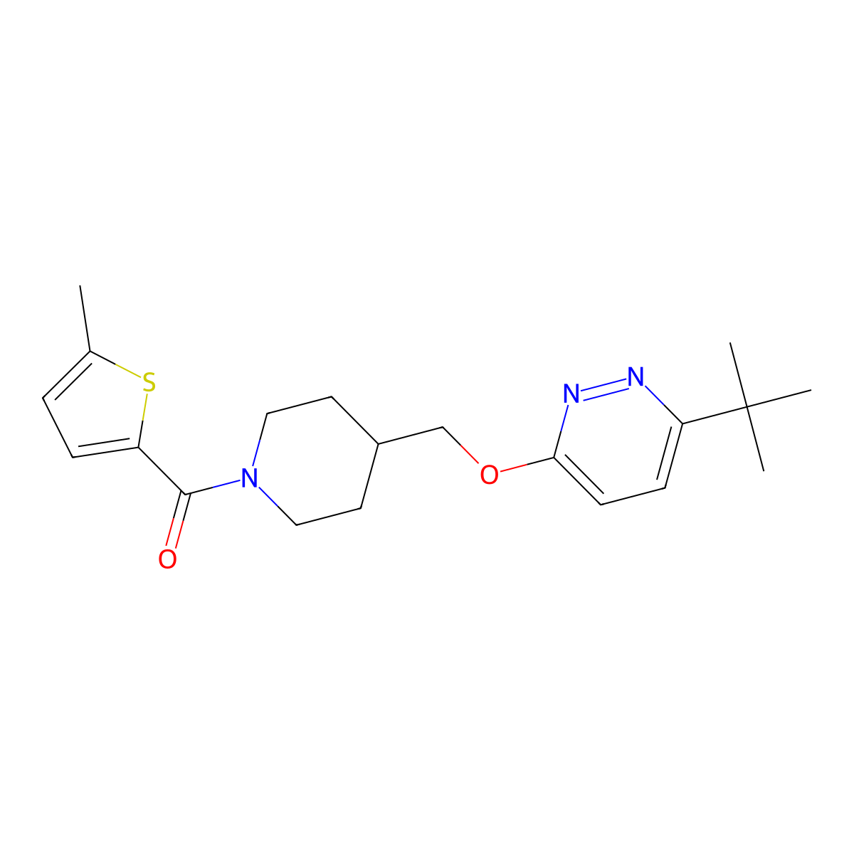 3-Tert-butyl-6-{[1-(5-methylthiophene-2-carbonyl)piperidin-4-yl]methoxy}pyridazine molecular structure, CAS 2309191-99-7
