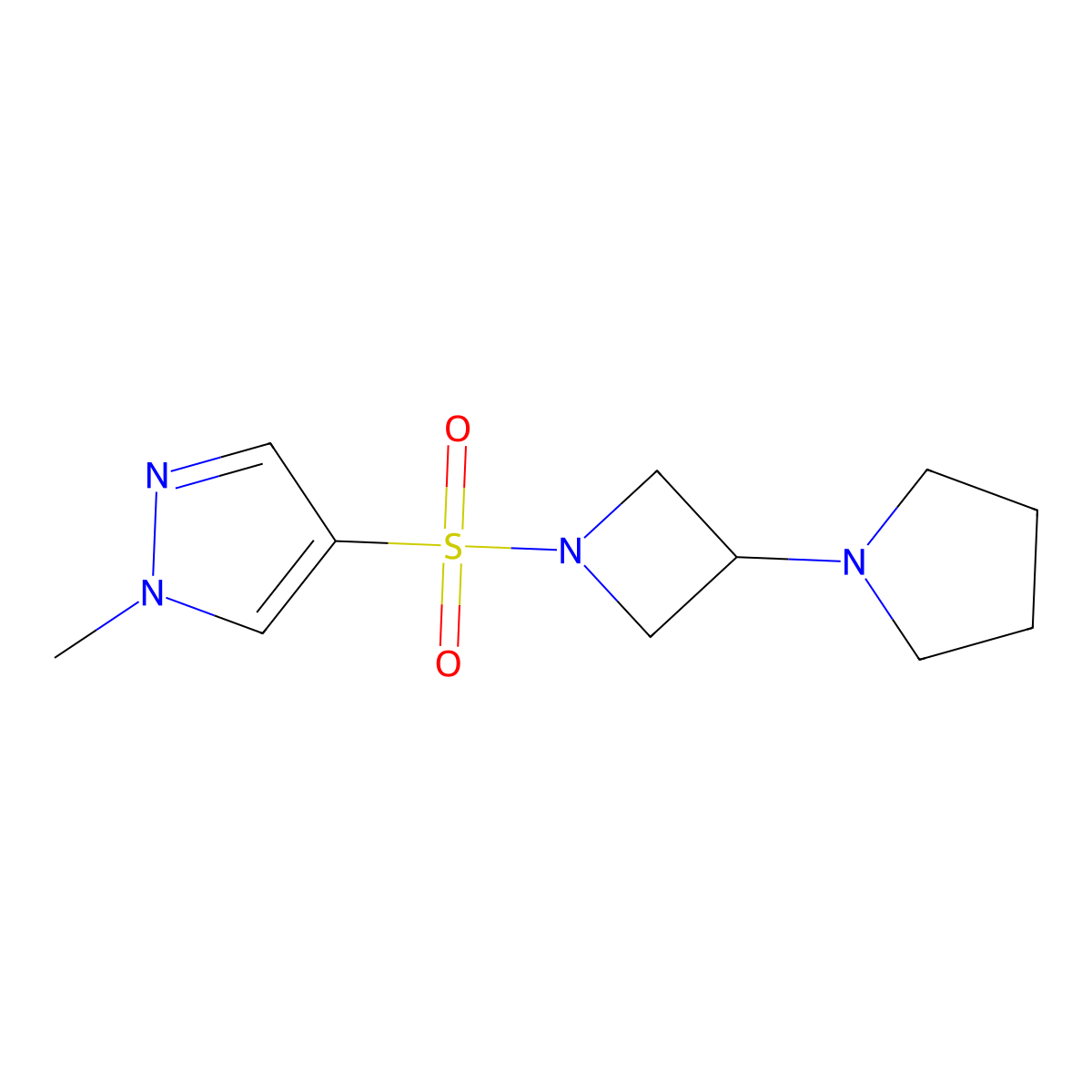 1-methyl-4-{[3-(pyrrolidin-1-yl)azetidin-1-yl]sulfonyl}-1H-pyrazole molecular structure, CAS 2309192-04-7