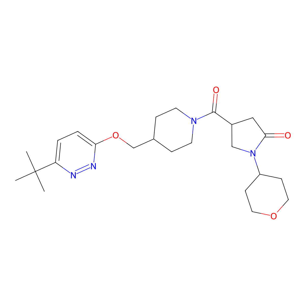 4-(4-{[(6-Tert-butylpyridazin-3-yl)oxy]methyl}piperidine-1-carbonyl)-1-(oxan-4-yl)pyrrolidin-2-one molecular structure, CAS 2309192-19-4