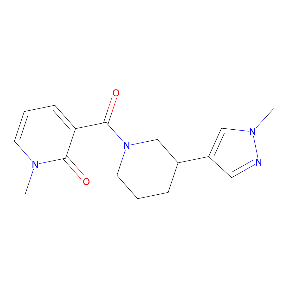 1-methyl-3-[3-(1-methyl-1H-pyrazol-4-yl)piperidine-1-carbonyl]-1,2-dihydropyridin-2-one molecular structure, CAS 2309192-24-1