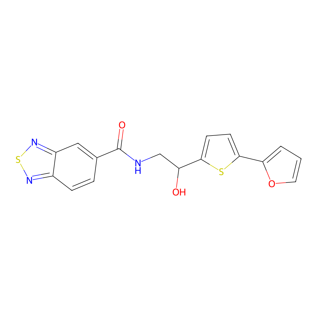 N-{2-[5-(furan-2-yl)thiophen-2-yl]-2-hydroxyethyl}-2,1,3-benzothiadiazole-5-carboxamide molecular structure, CAS 2309213-84-9