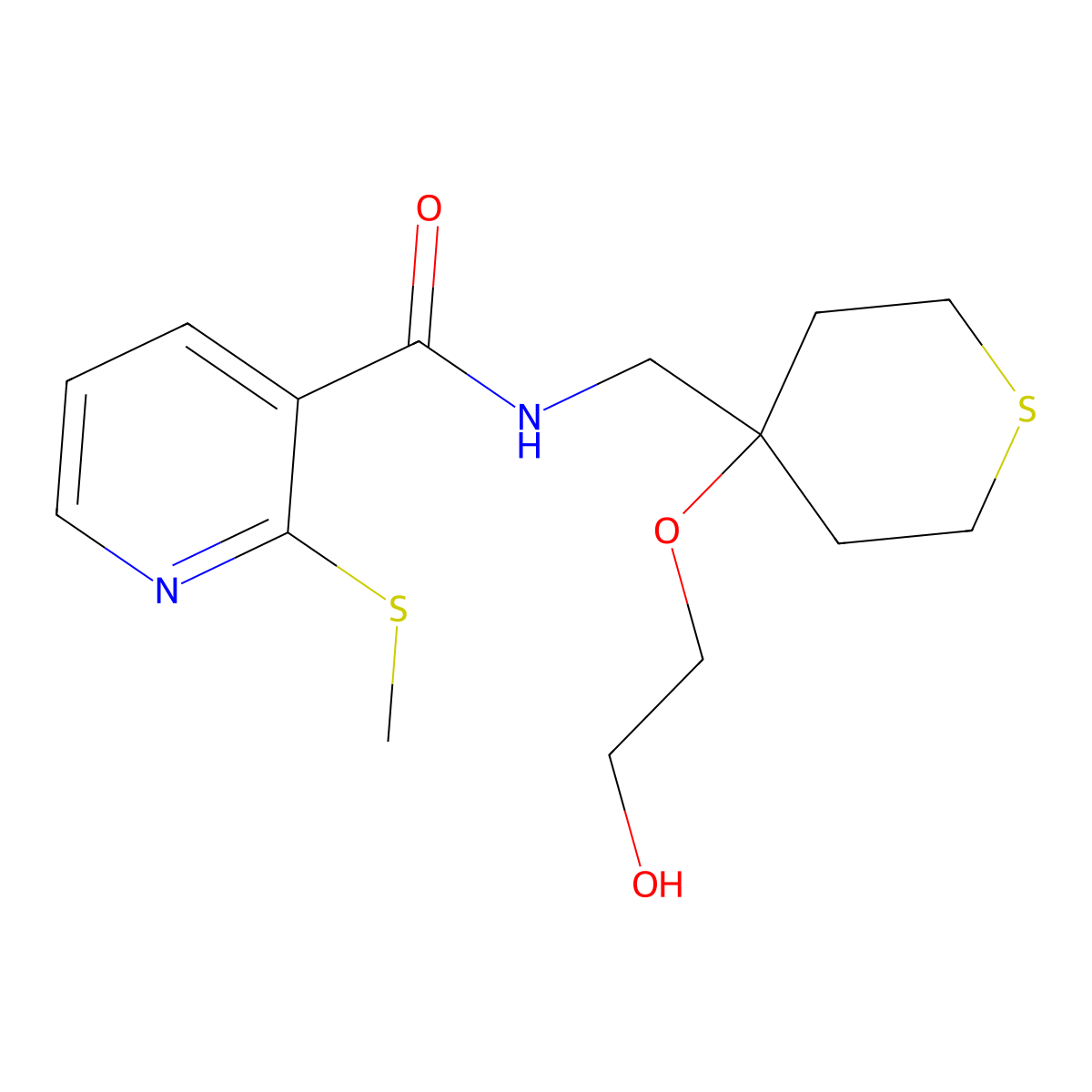 N-{[4-(2-hydroxyethoxy)thian-4-yl]methyl}-2-(methylsulfanyl)pyridine-3-carboxamide molecular structure, CAS 2309214-06-8