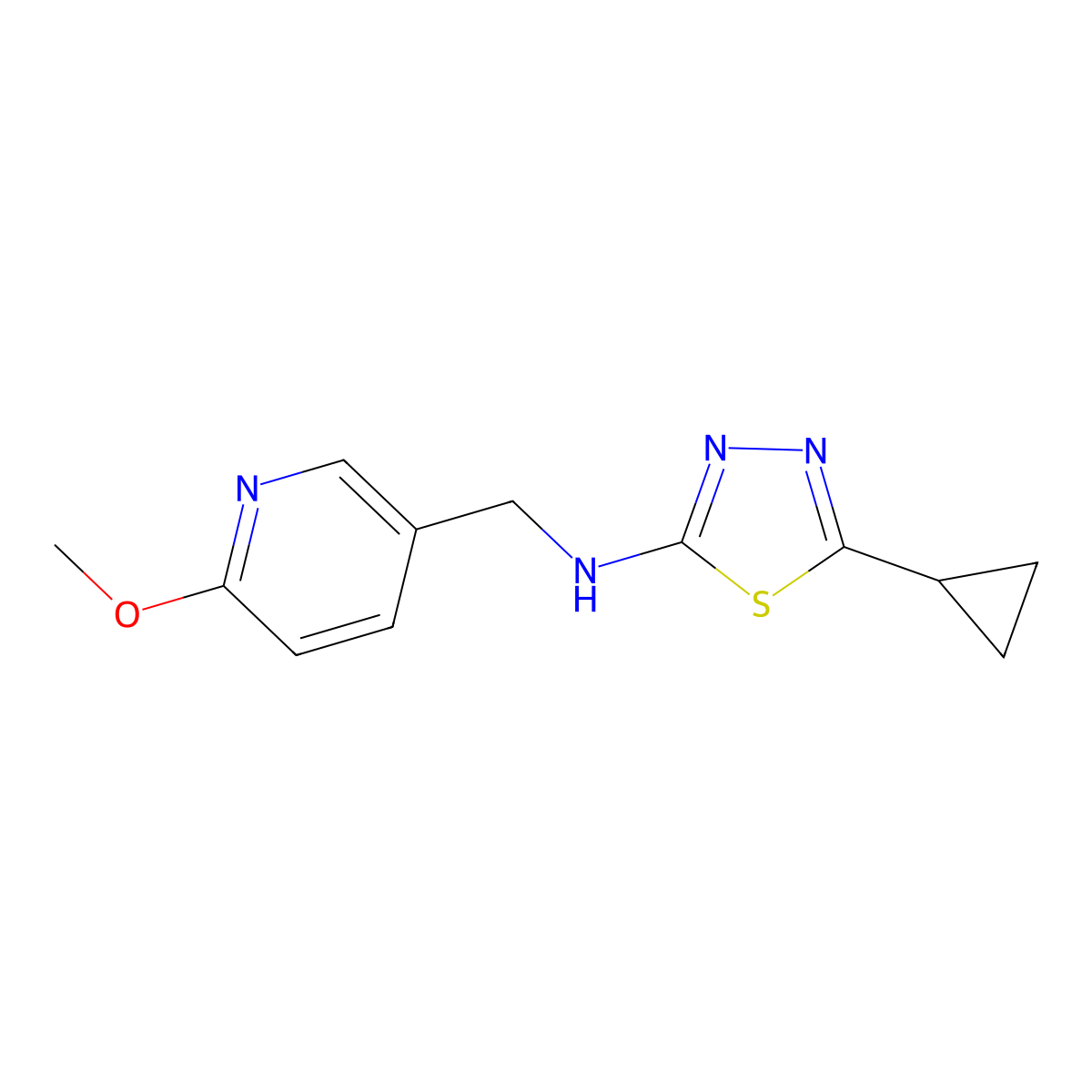 5-cyclopropyl-N-[(6-methoxypyridin-3-yl)methyl]-1,3,4-thiadiazol-2-amine molecular structure, CAS 2309214-40-0