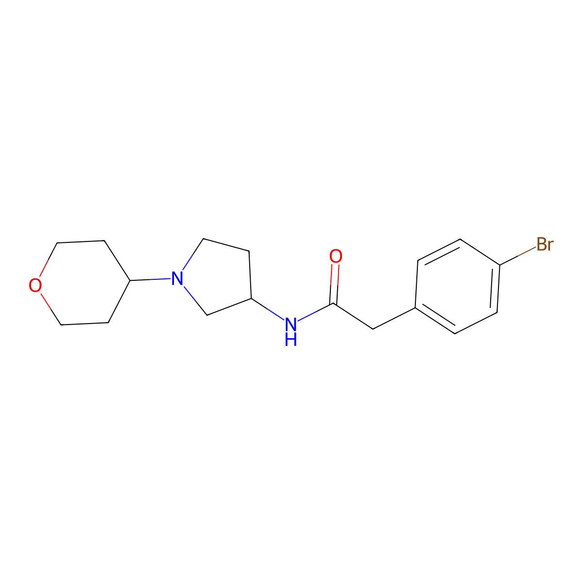 2-(4-bromophenyl)-N-[1-(oxan-4-yl)pyrrolidin-3-yl]acetamide molecular structure, CAS 2309214-52-4